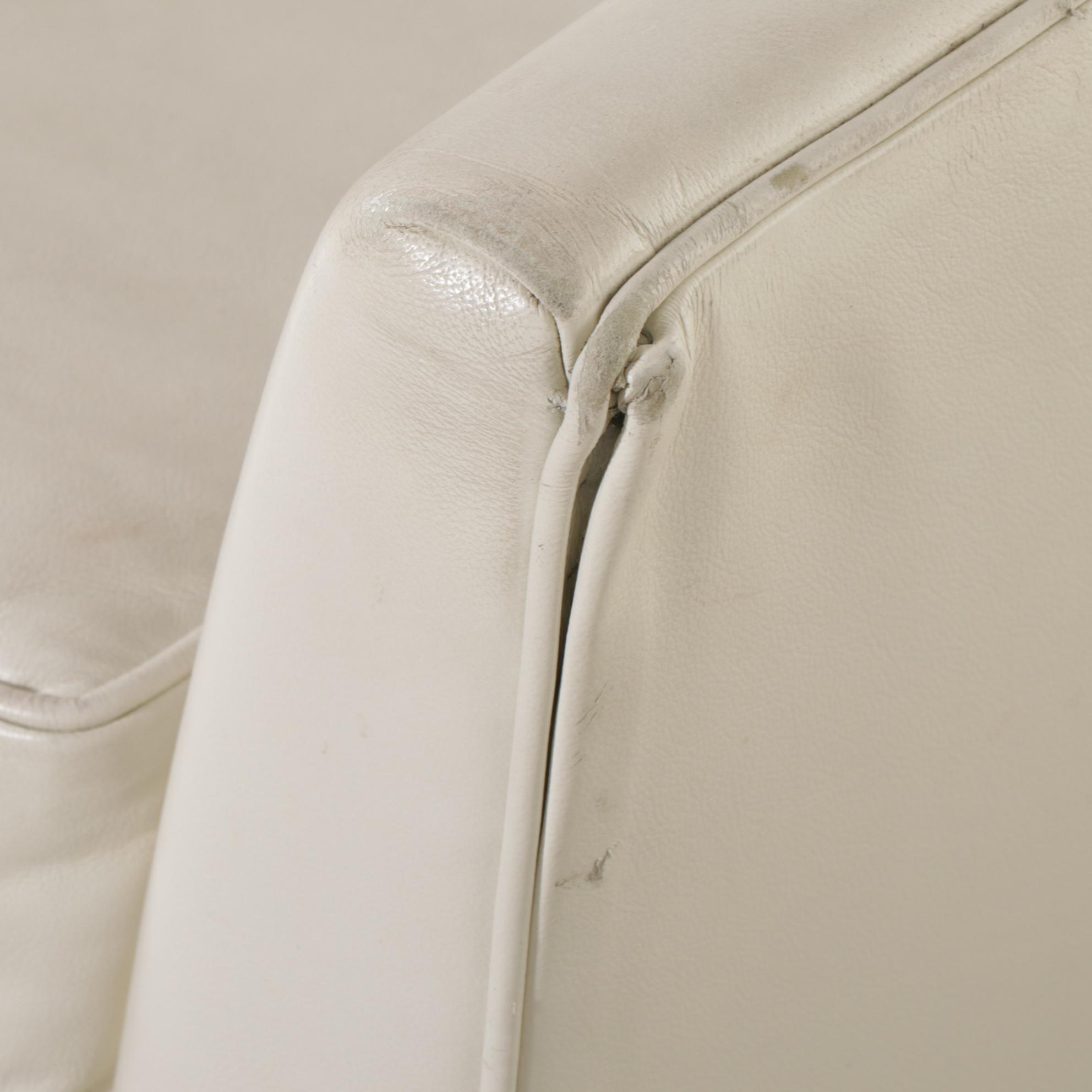 Pair of Royal Custom Designs Ivory Faux Leather Lounge Chairs