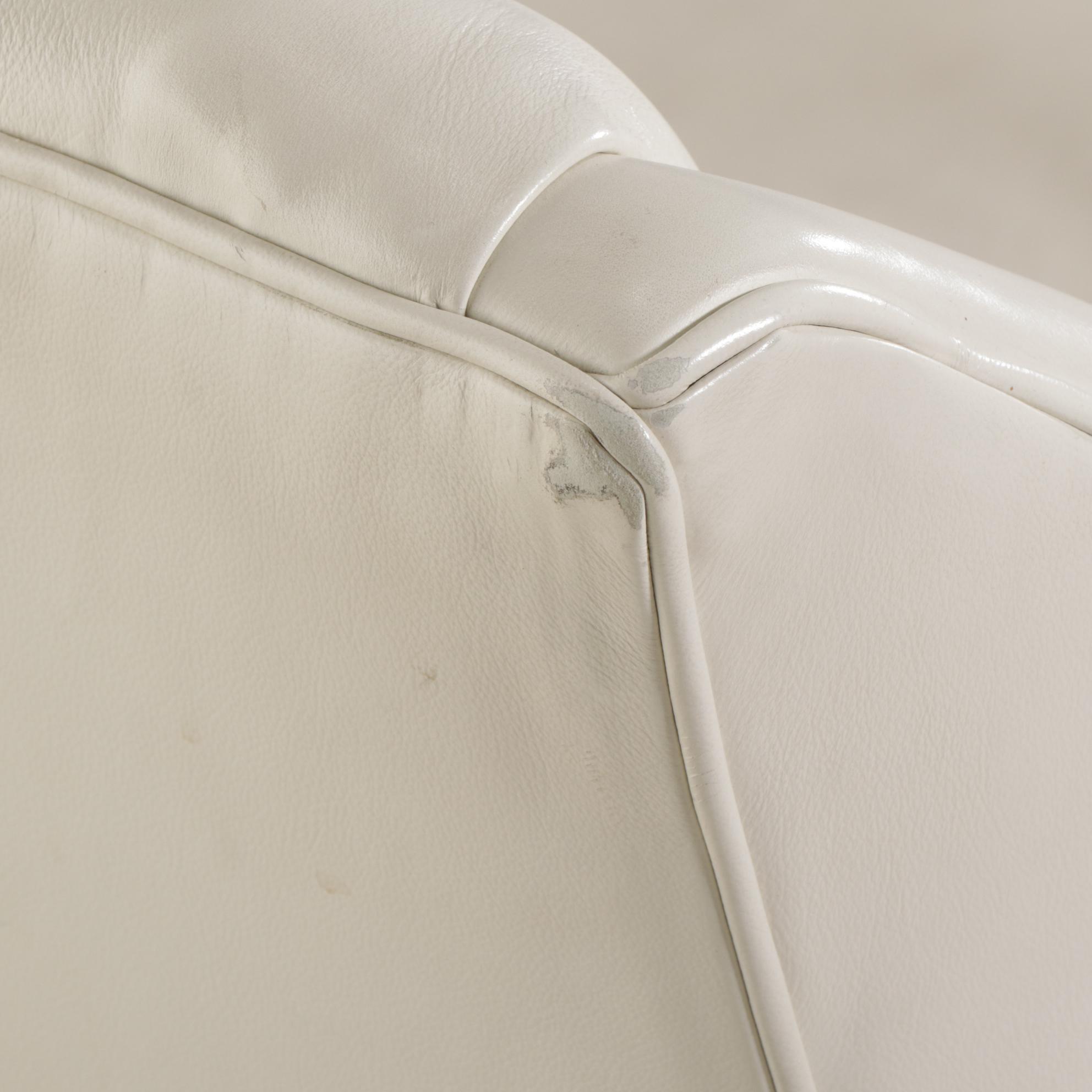 Pair of Royal Custom Designs Ivory Faux Leather Lounge Chairs