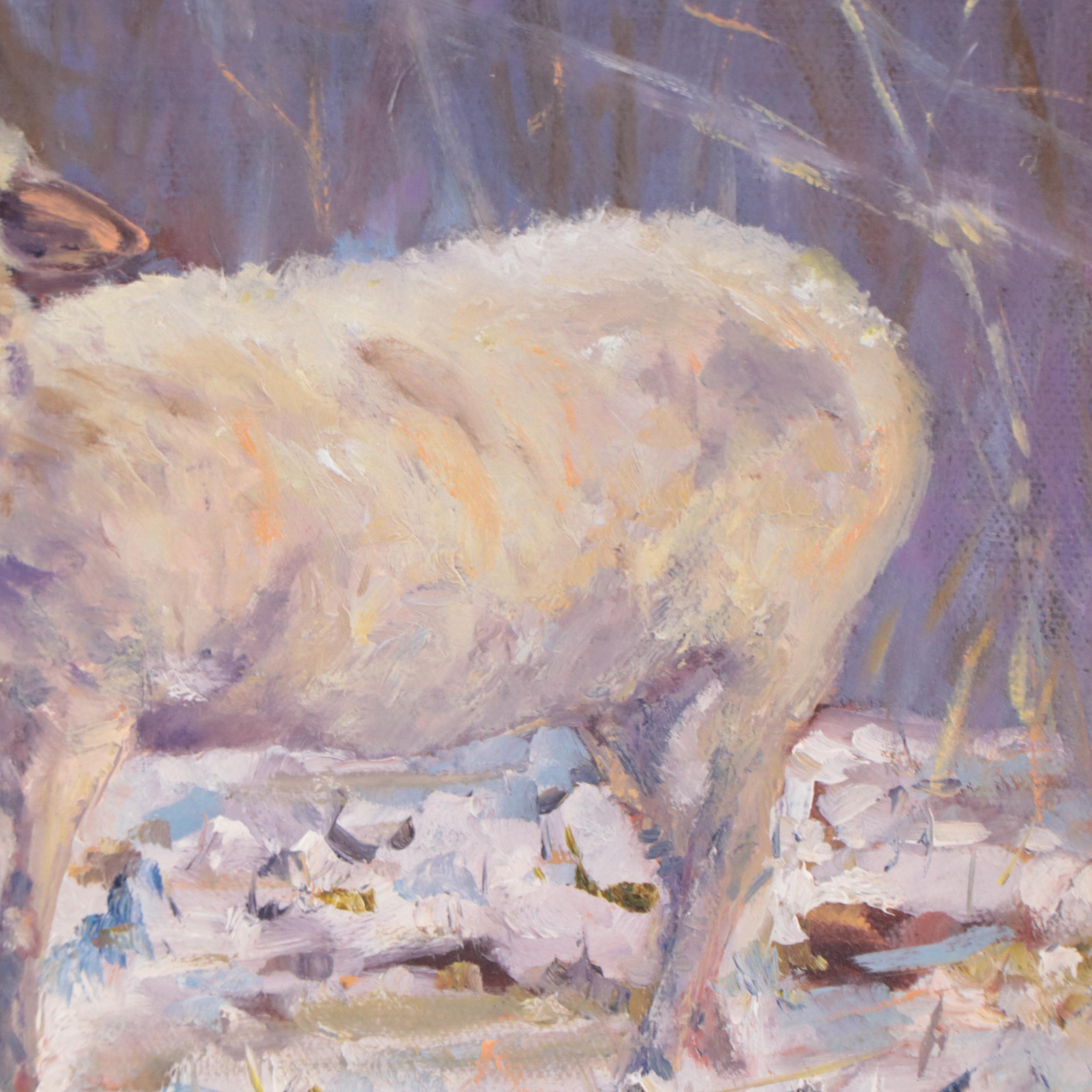 Susan Grier Oil Painting of Sheep in Snow, 21st Century