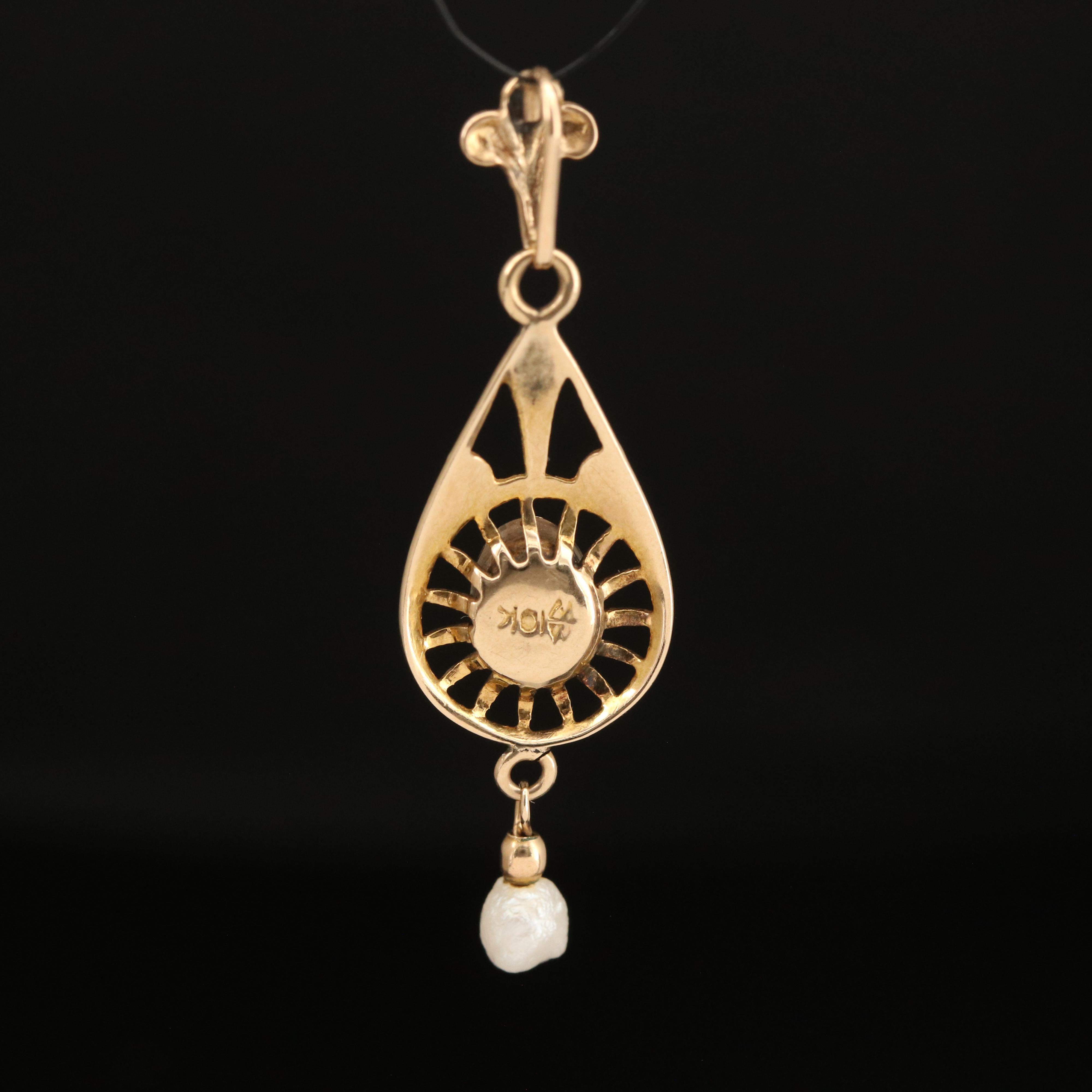 Antique 10K Faux Opal and Pearl Lavalier Pendant