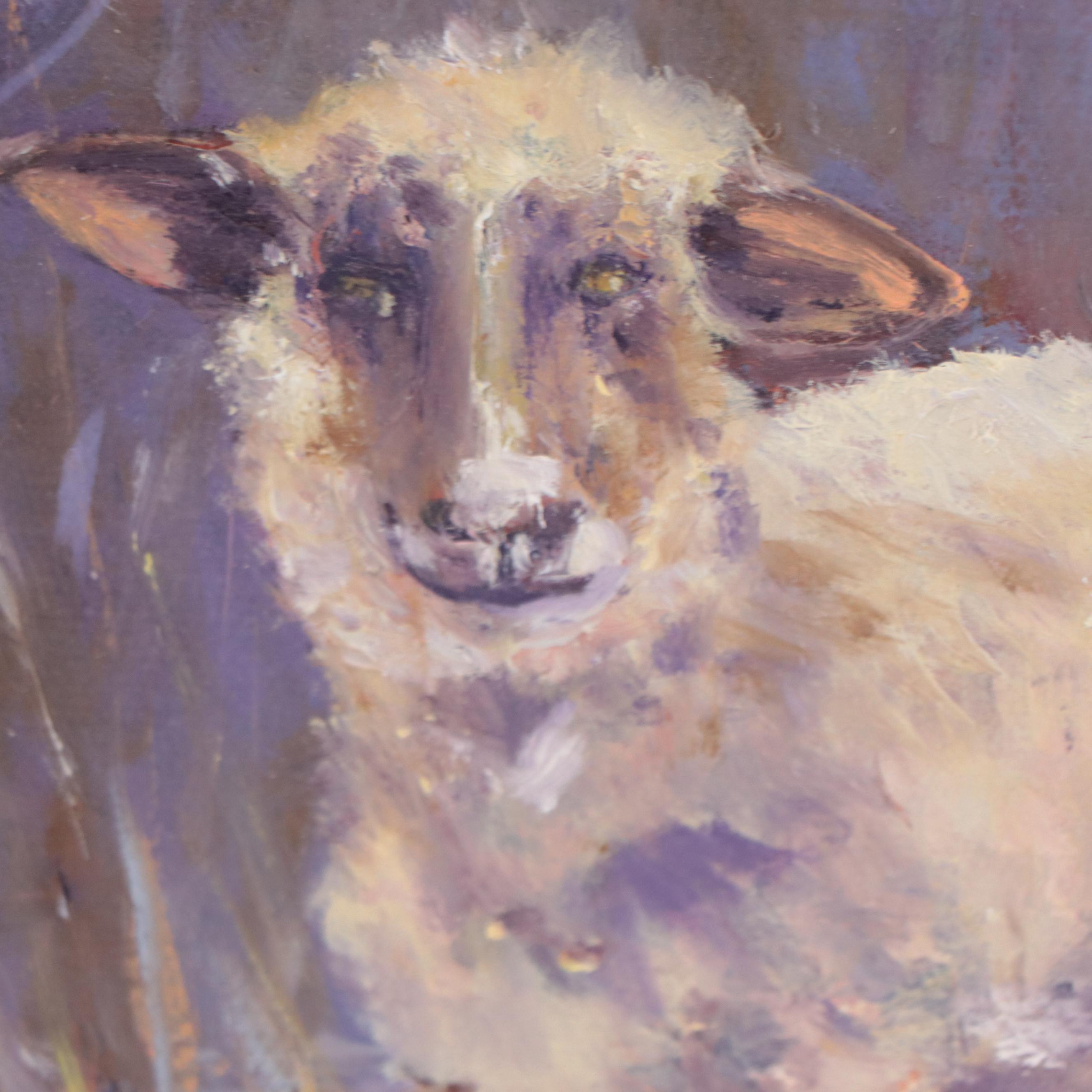 Susan Grier Oil Painting of Sheep in Snow, 21st Century