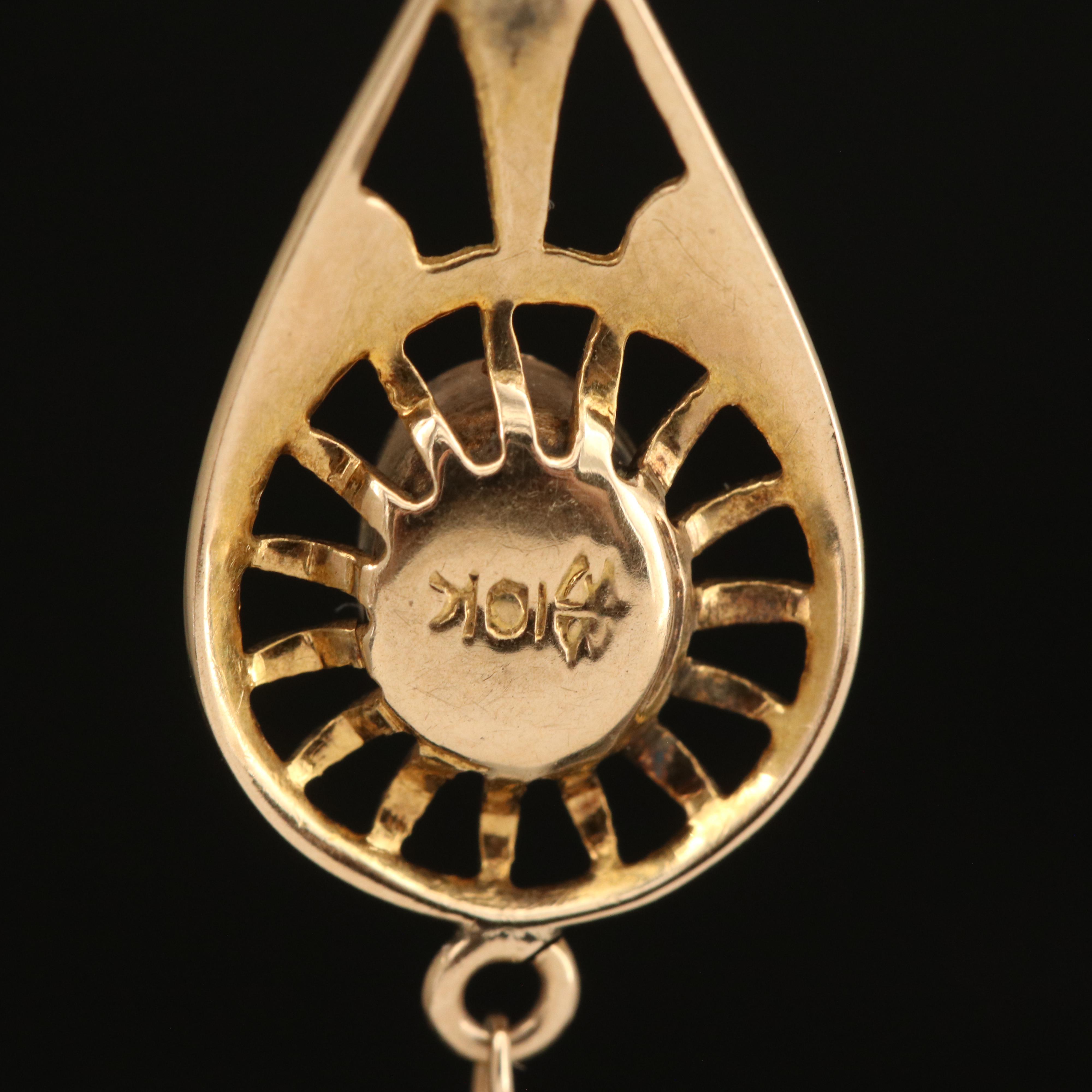 Antique 10K Faux Opal and Pearl Lavalier Pendant