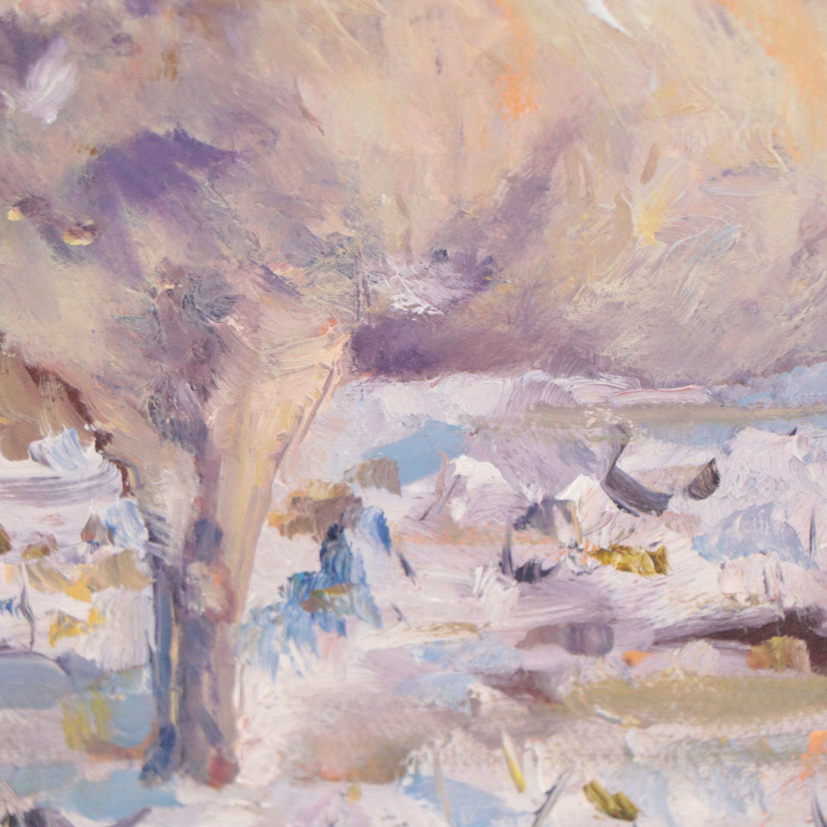 Susan Grier Oil Painting of Sheep in Snow, 21st Century