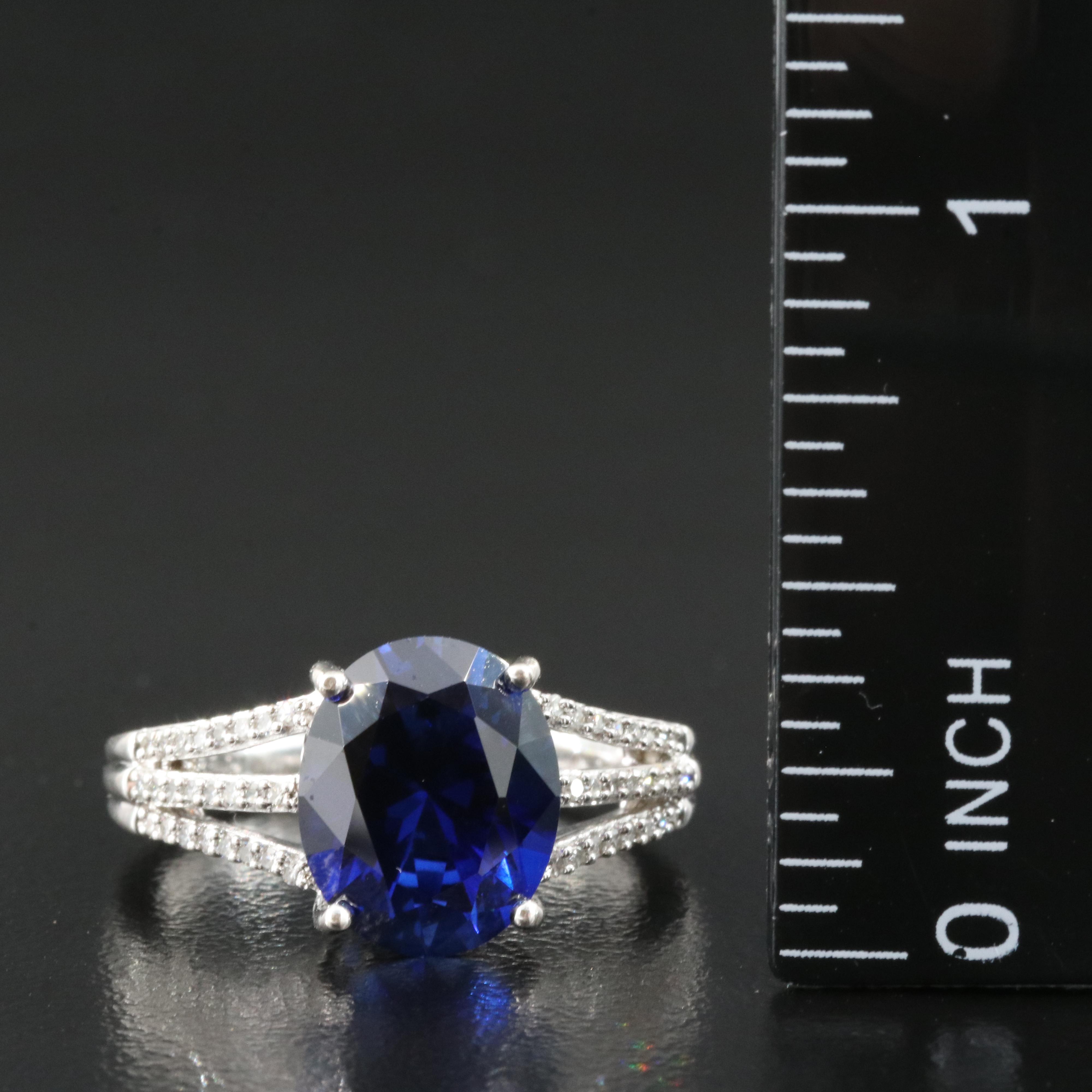 Sapphire Ring with Diamond Accents in Sterling