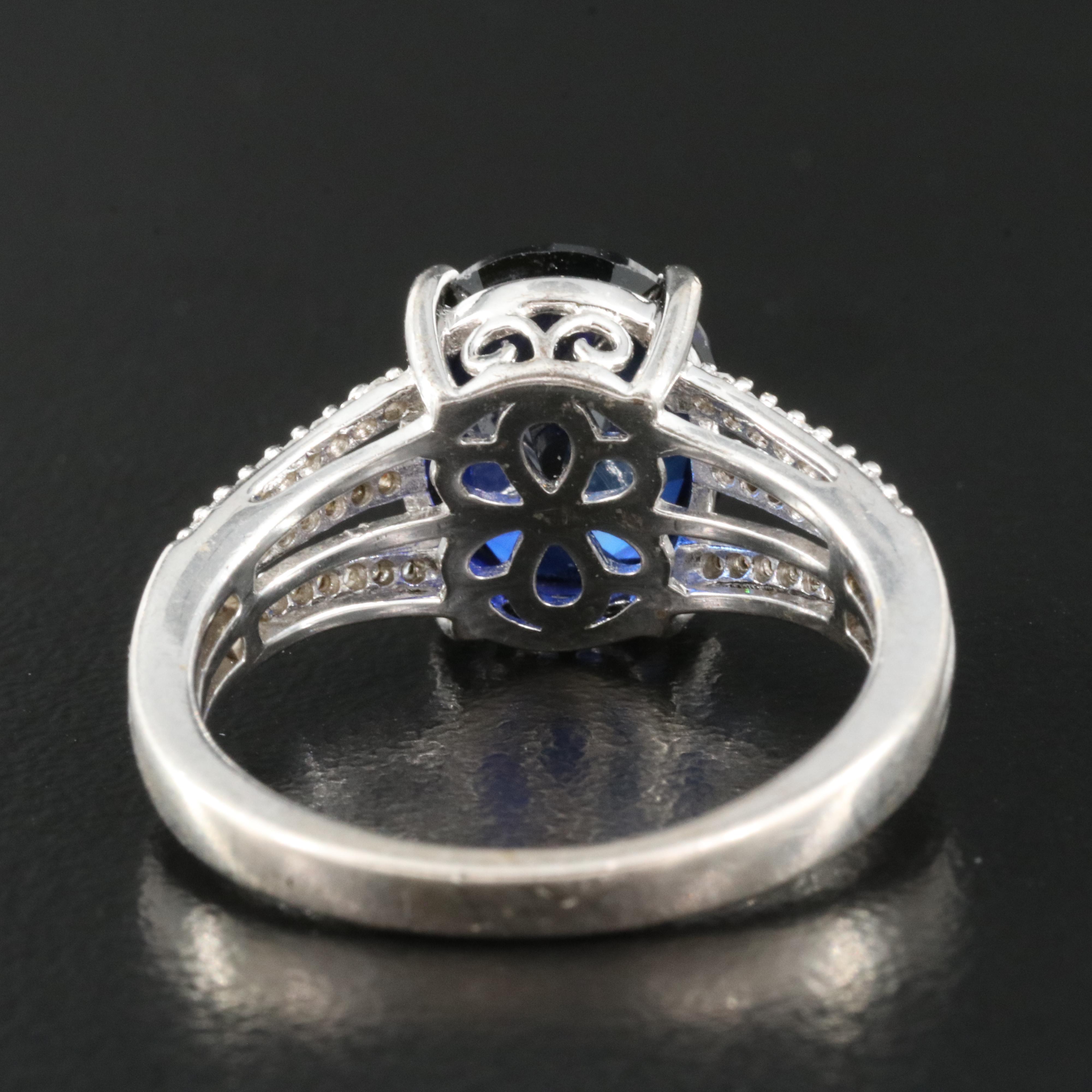 Sapphire Ring with Diamond Accents in Sterling