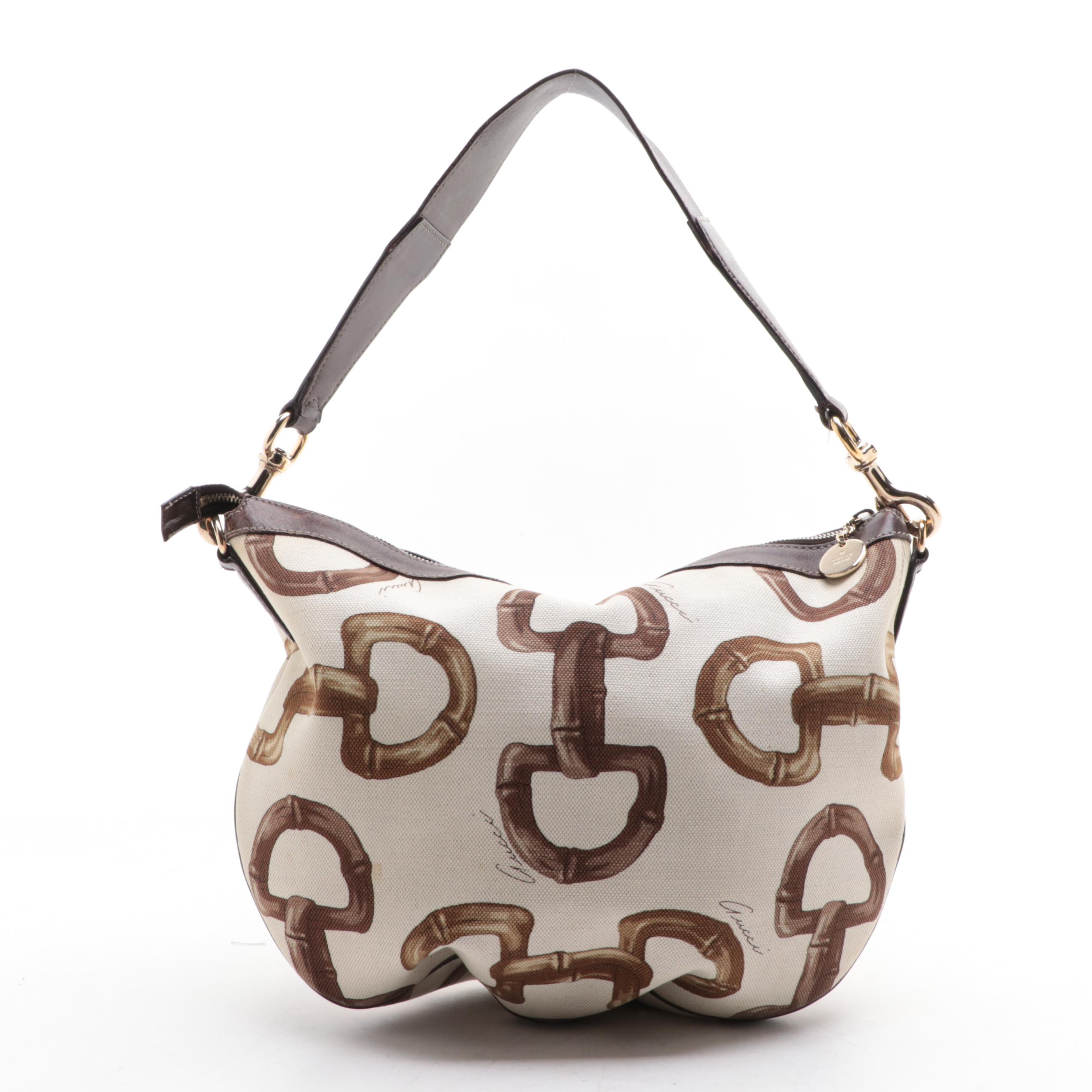 Gucci Horsebit Canvas and Leather Shoulder Bag