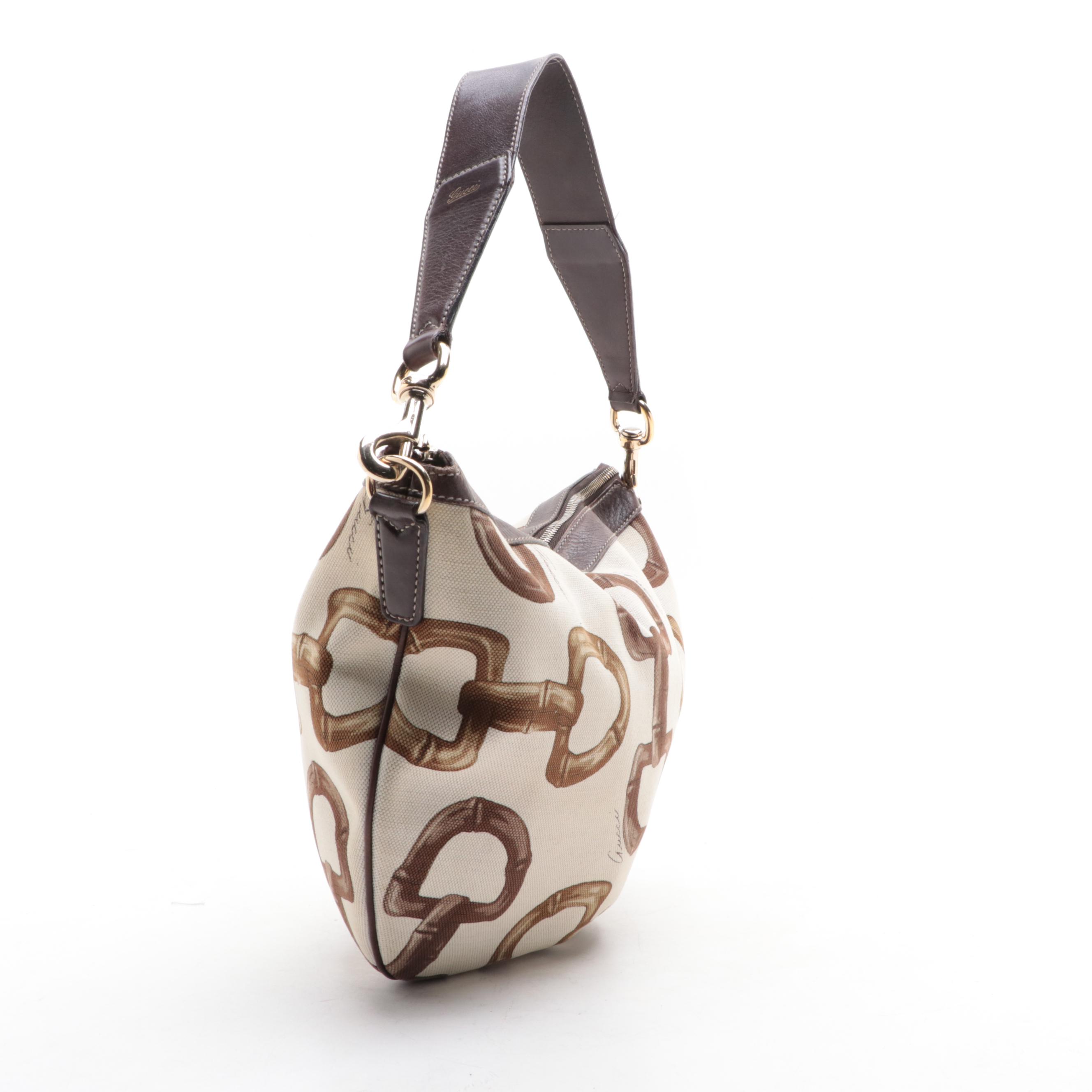 Gucci Horsebit Canvas and Leather Shoulder Bag