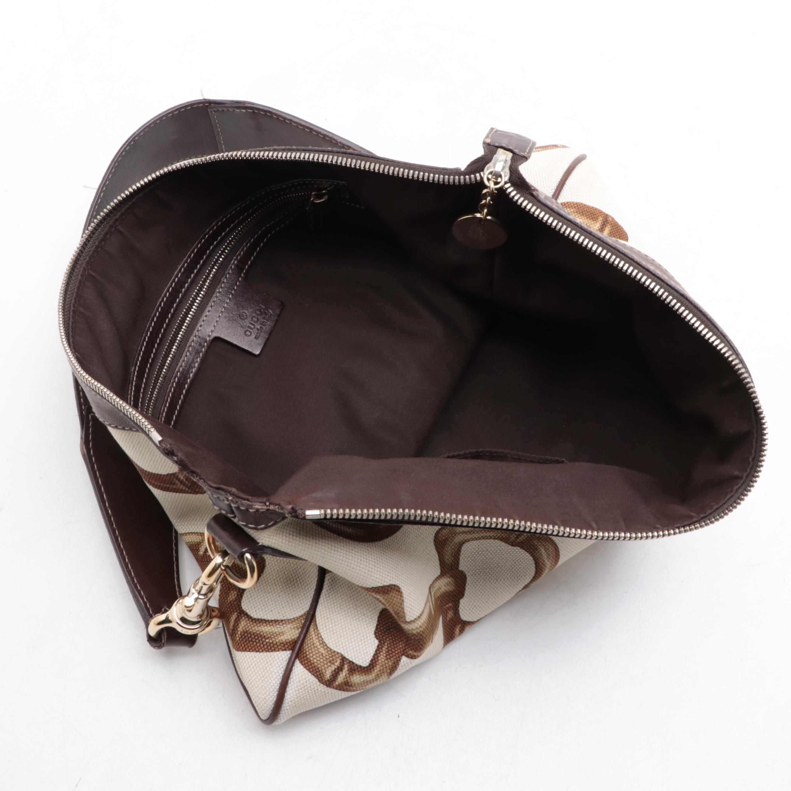 Gucci Horsebit Canvas and Leather Shoulder Bag