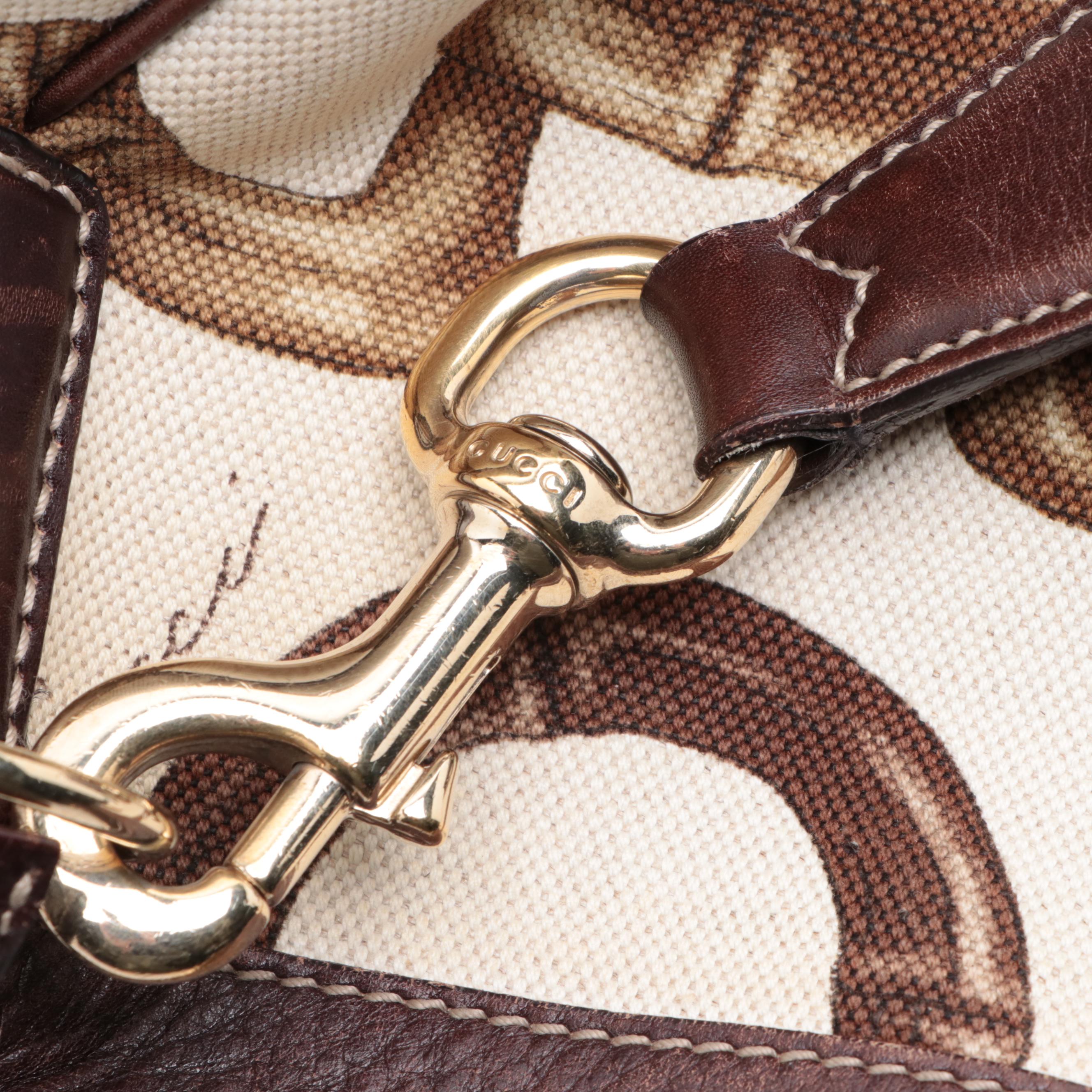 Gucci Horsebit Canvas and Leather Shoulder Bag