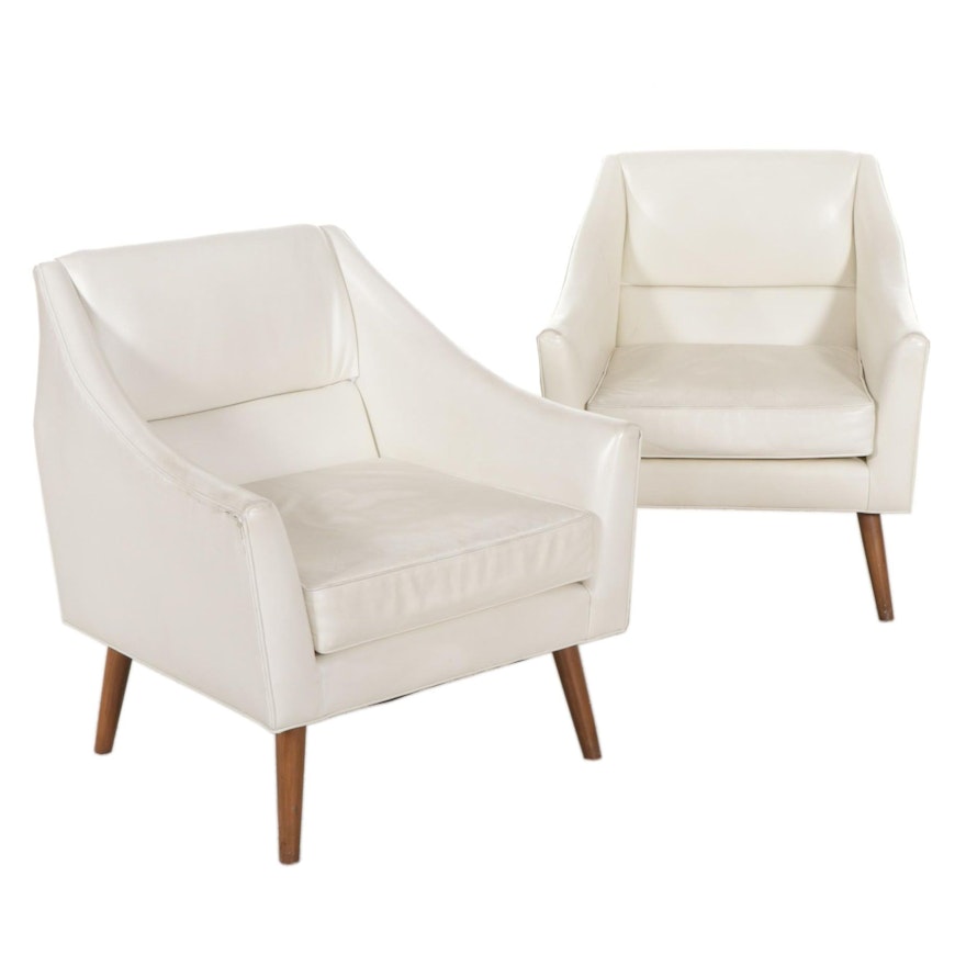 Pair of Royal Custom Designs Ivory Faux Leather Lounge Chairs