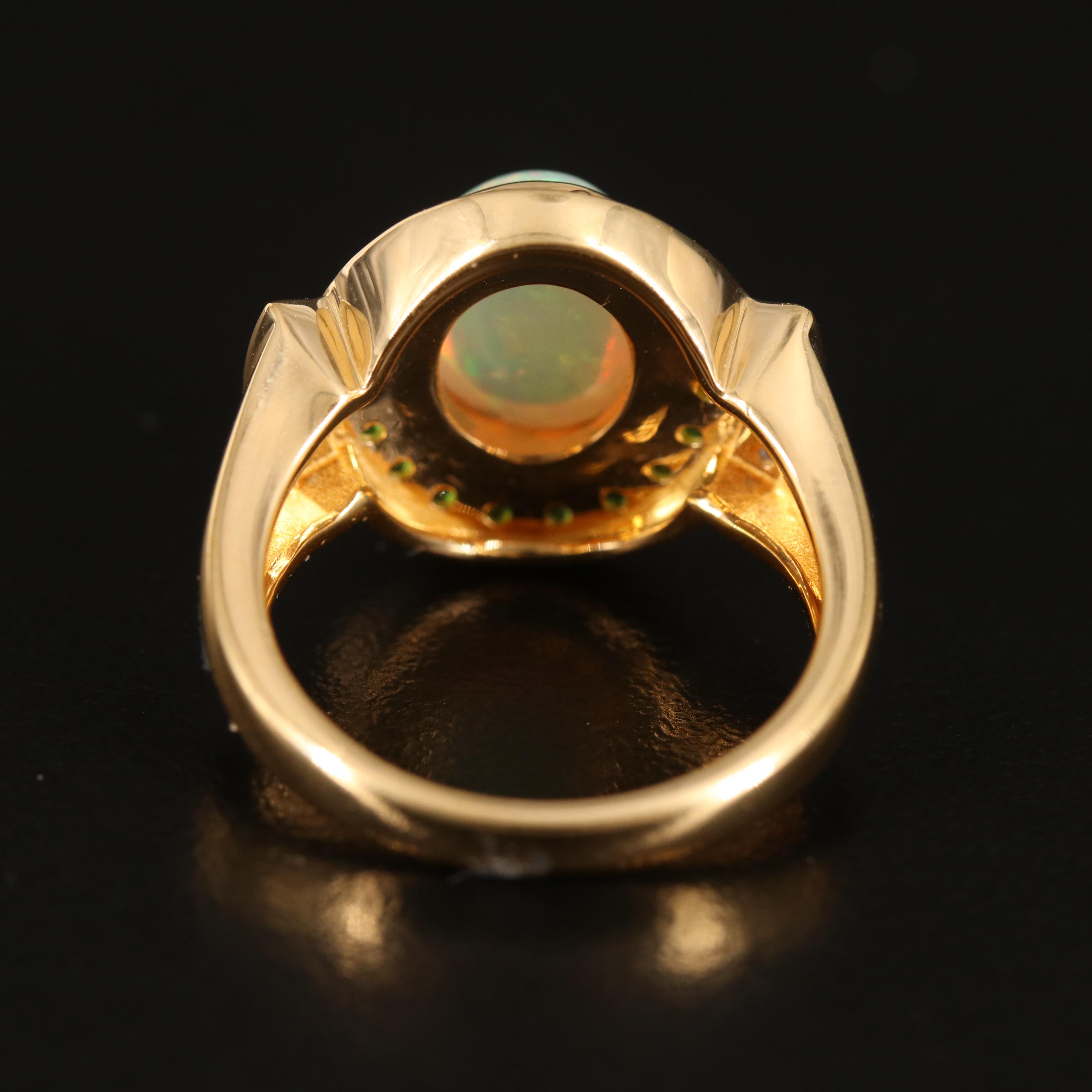 Opal Ring with Diopside Halo and White Zircon Accents in Sterling