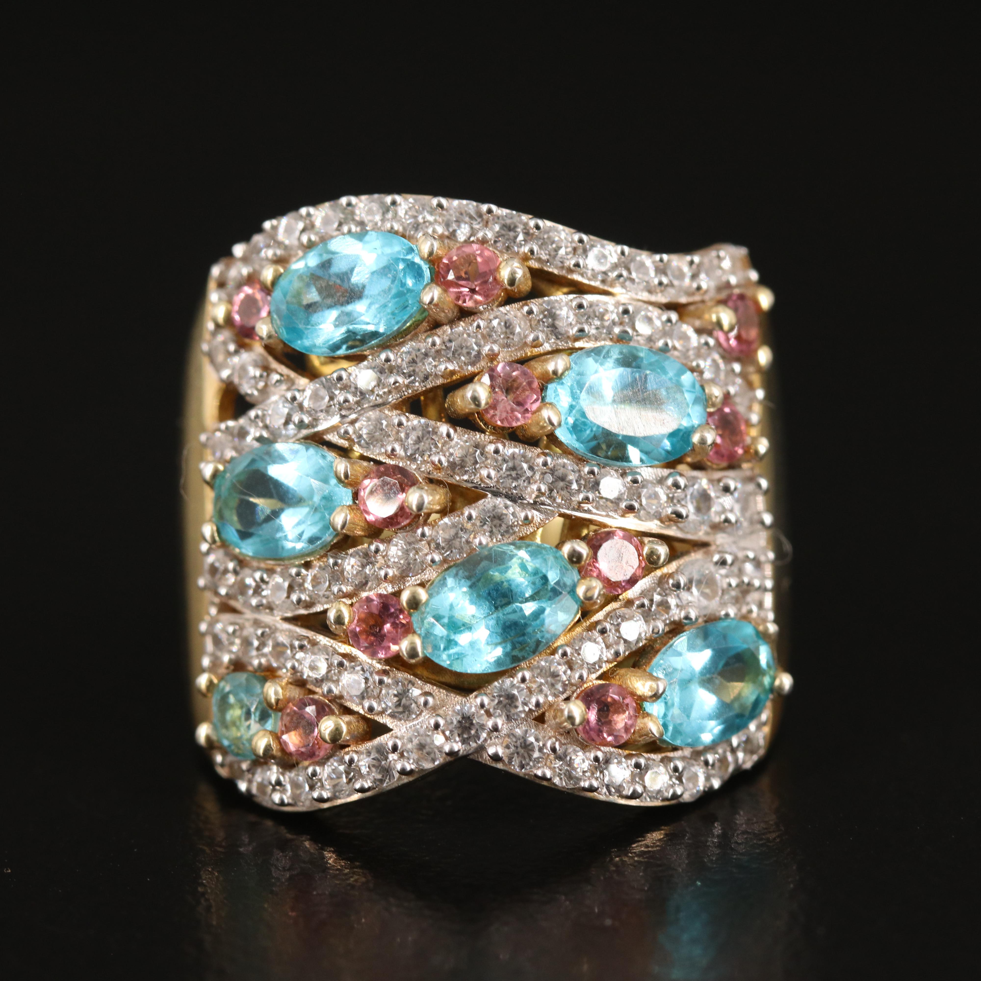 Tourmaline and White Zircon Ring in Sterling