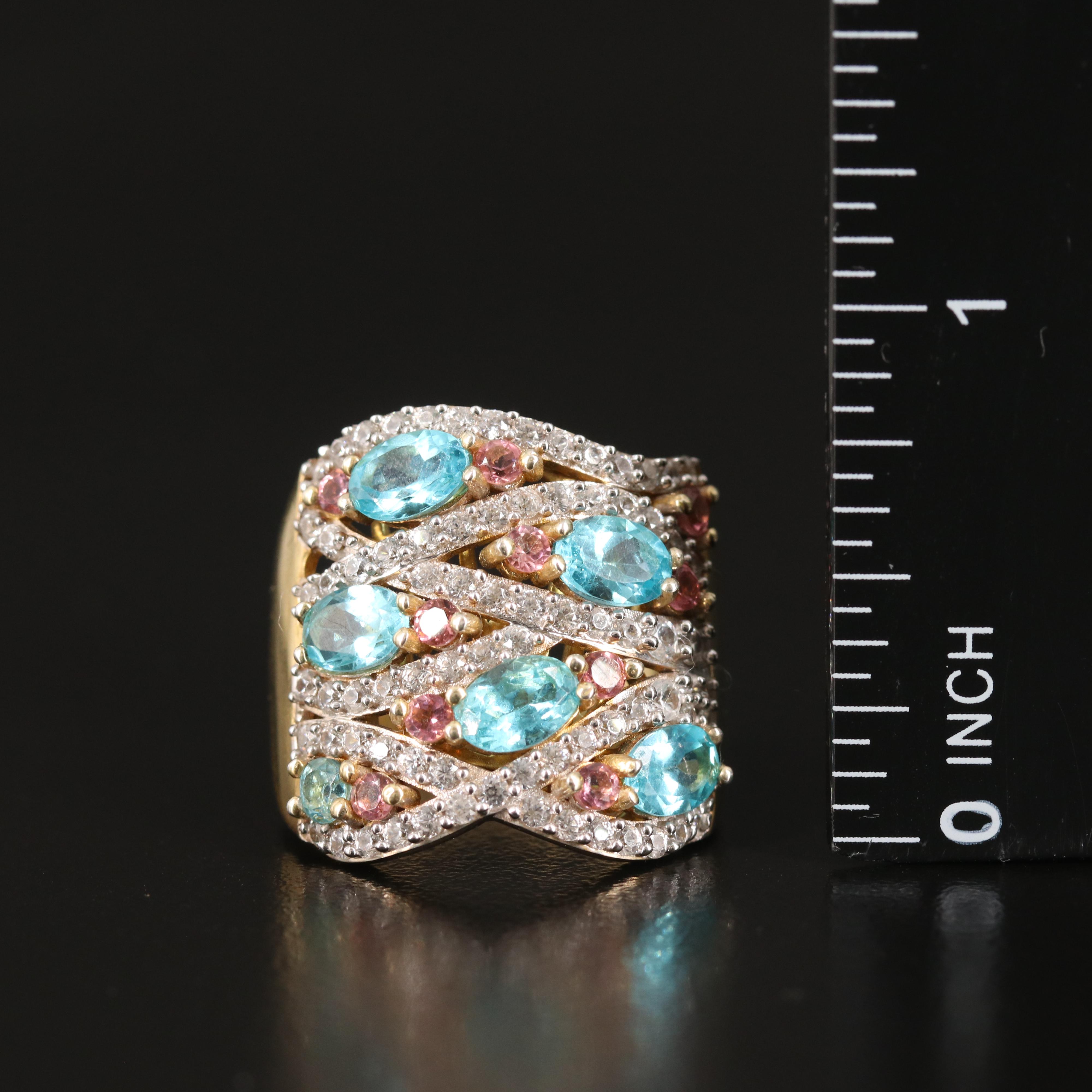 Tourmaline and White Zircon Ring in Sterling