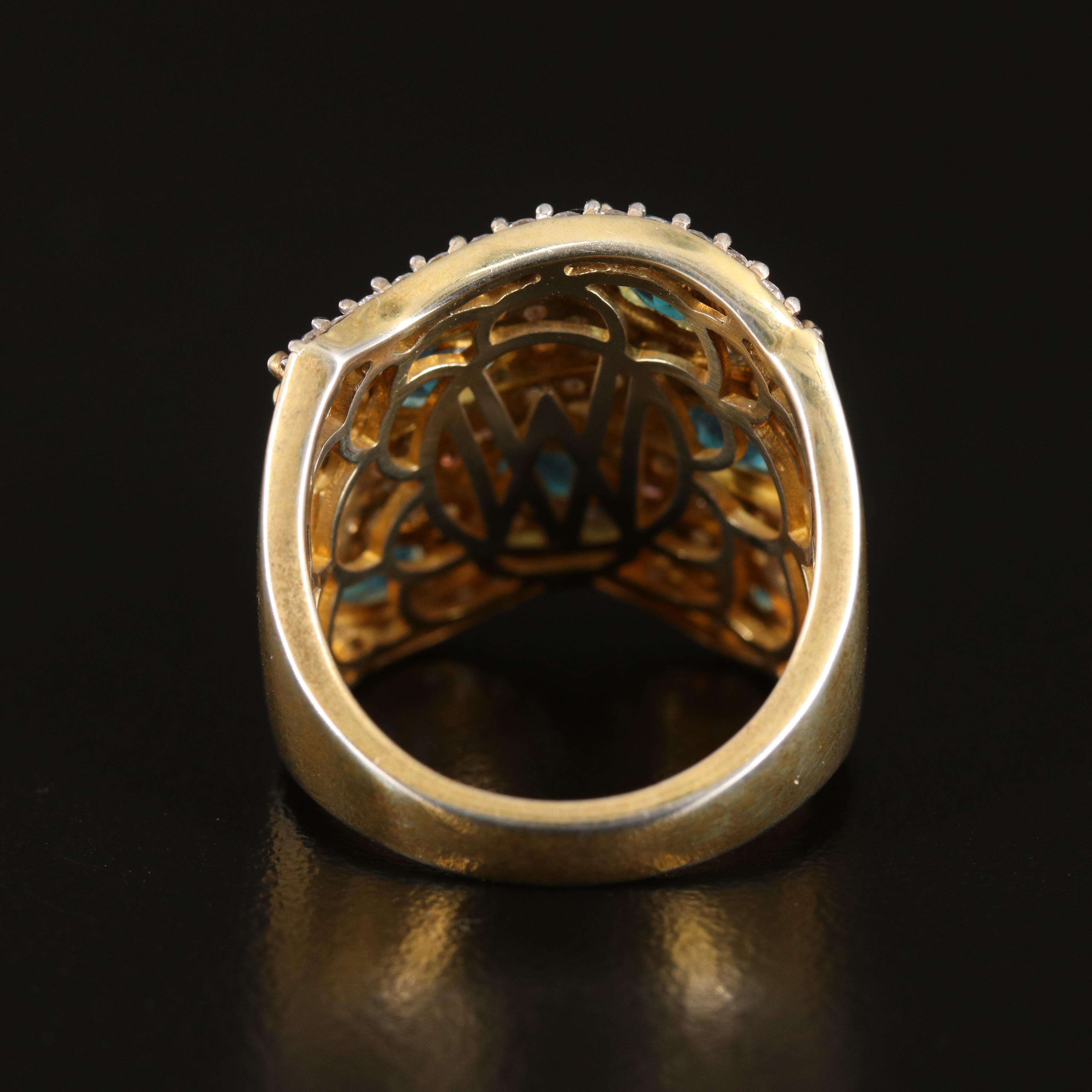 Tourmaline and White Zircon Ring in Sterling