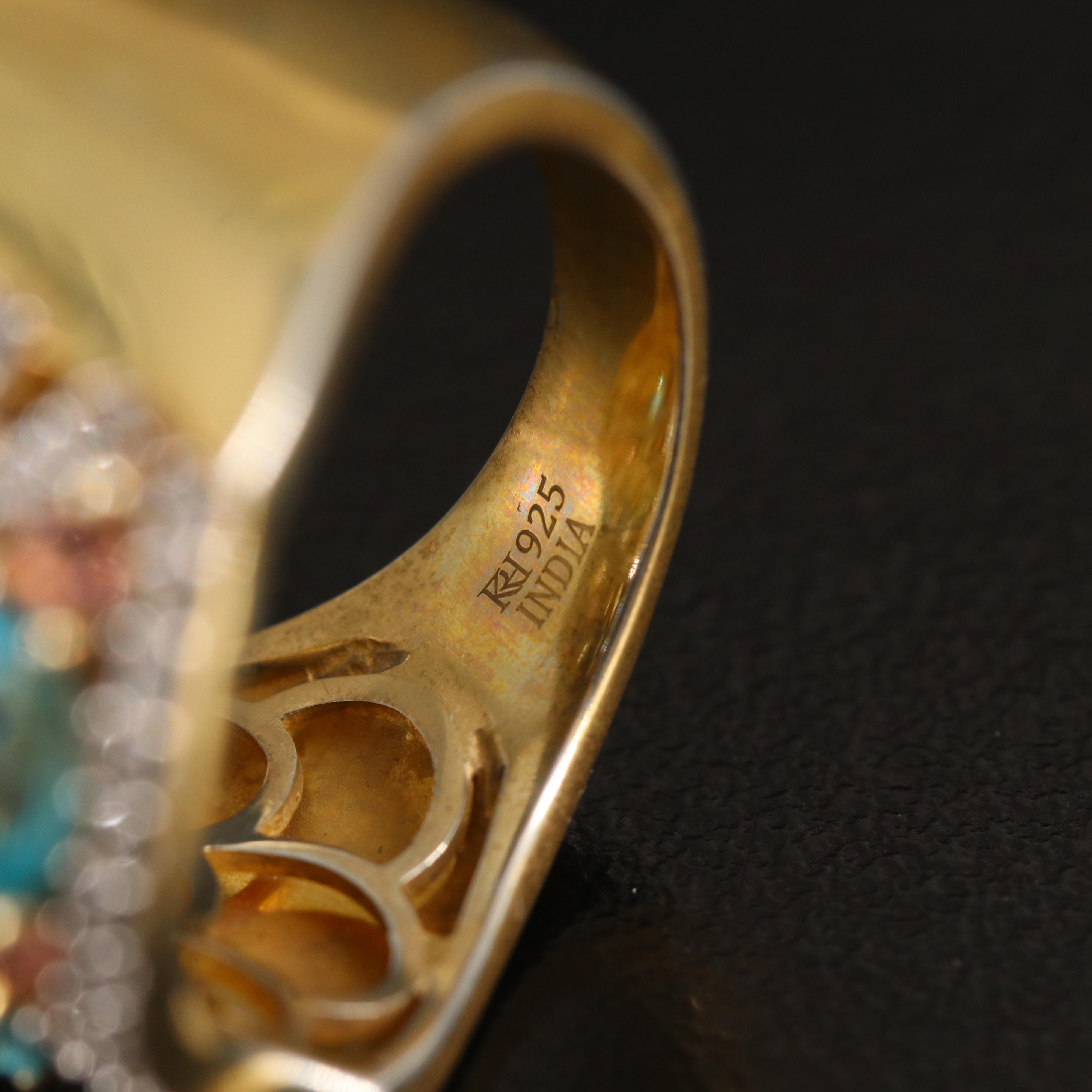 Tourmaline and White Zircon Ring in Sterling