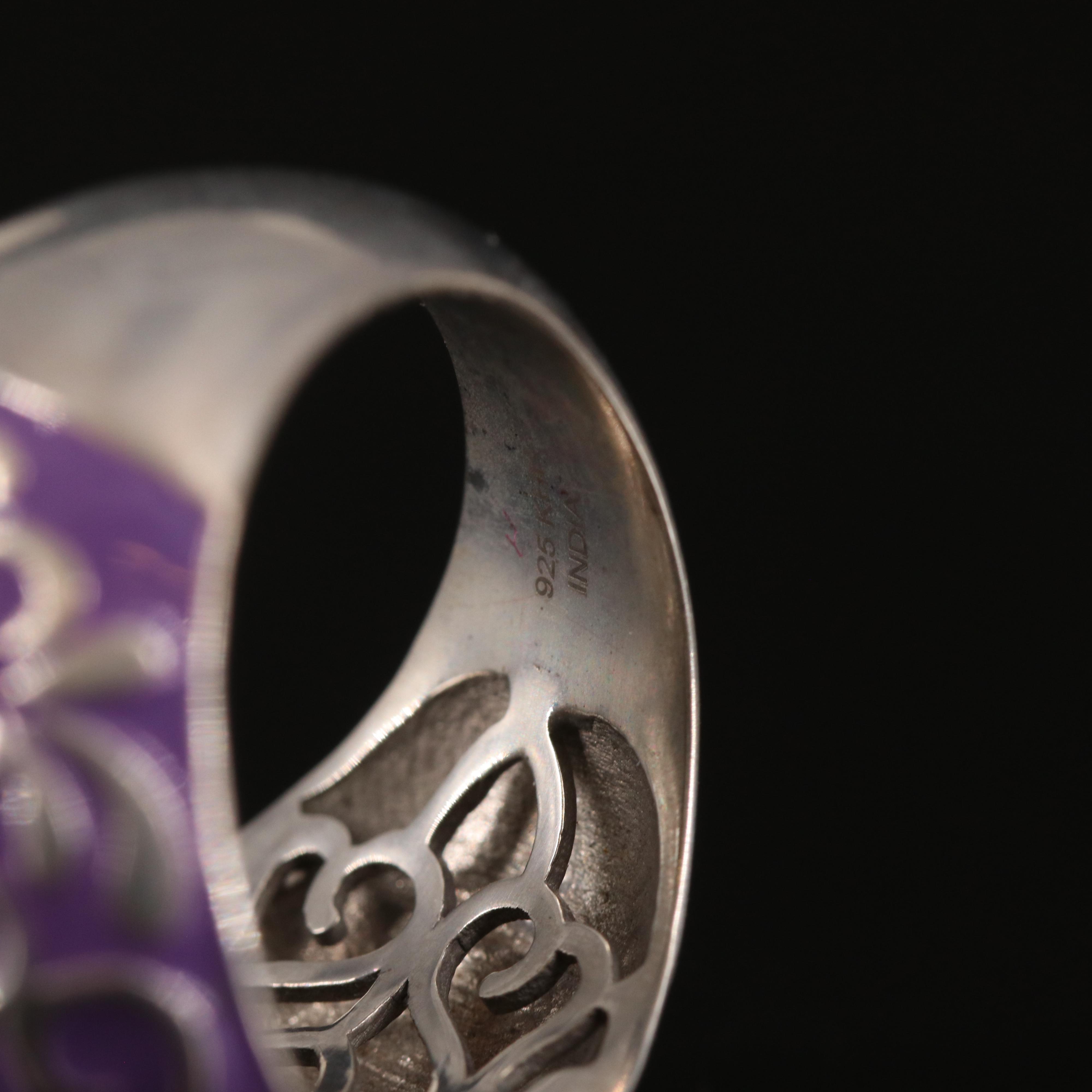 Citrine Ring with White Zircon Halo and Enameled Accents in Sterling