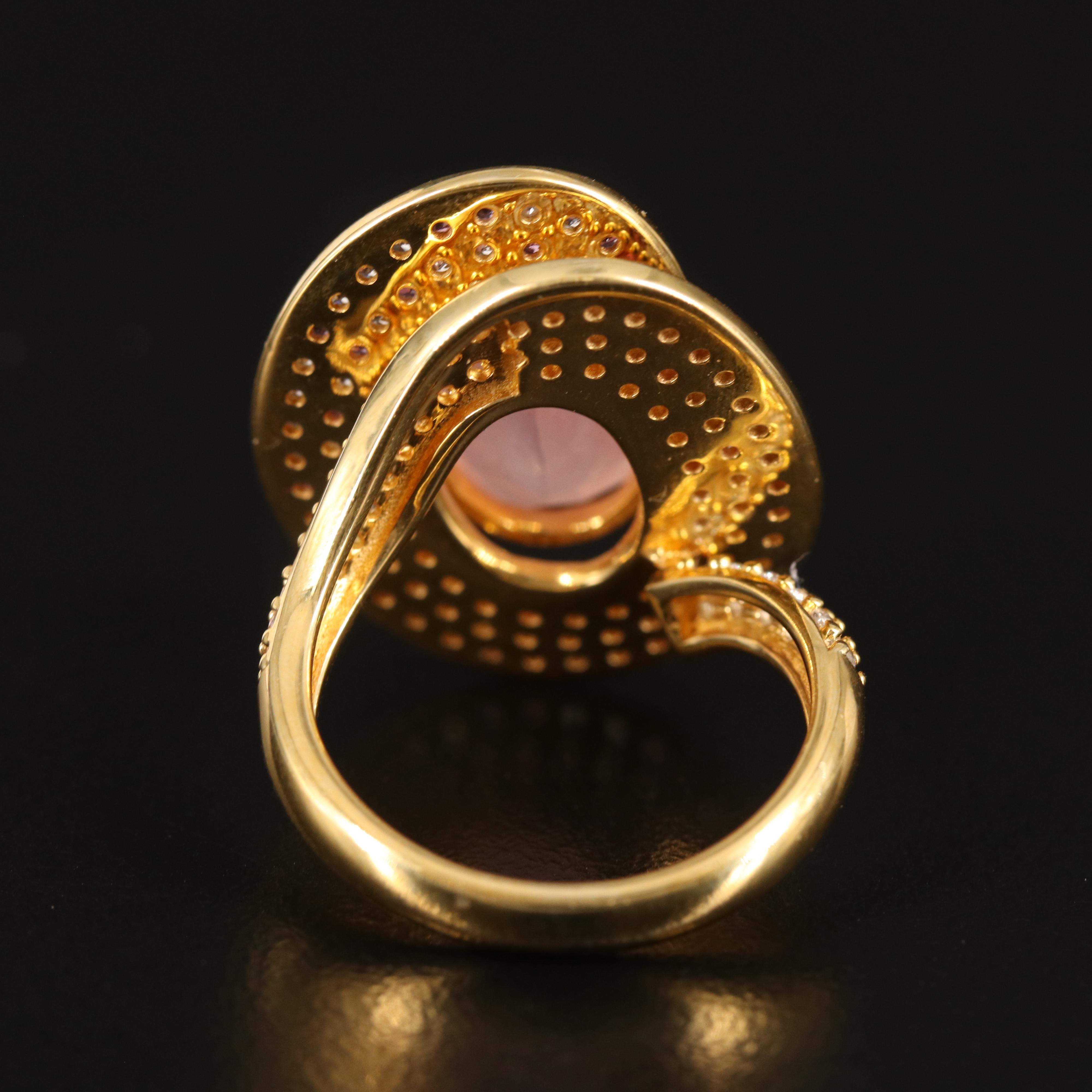 Rose Quartz Ring Surrounded by Amethyst and White Zircon in Sterling