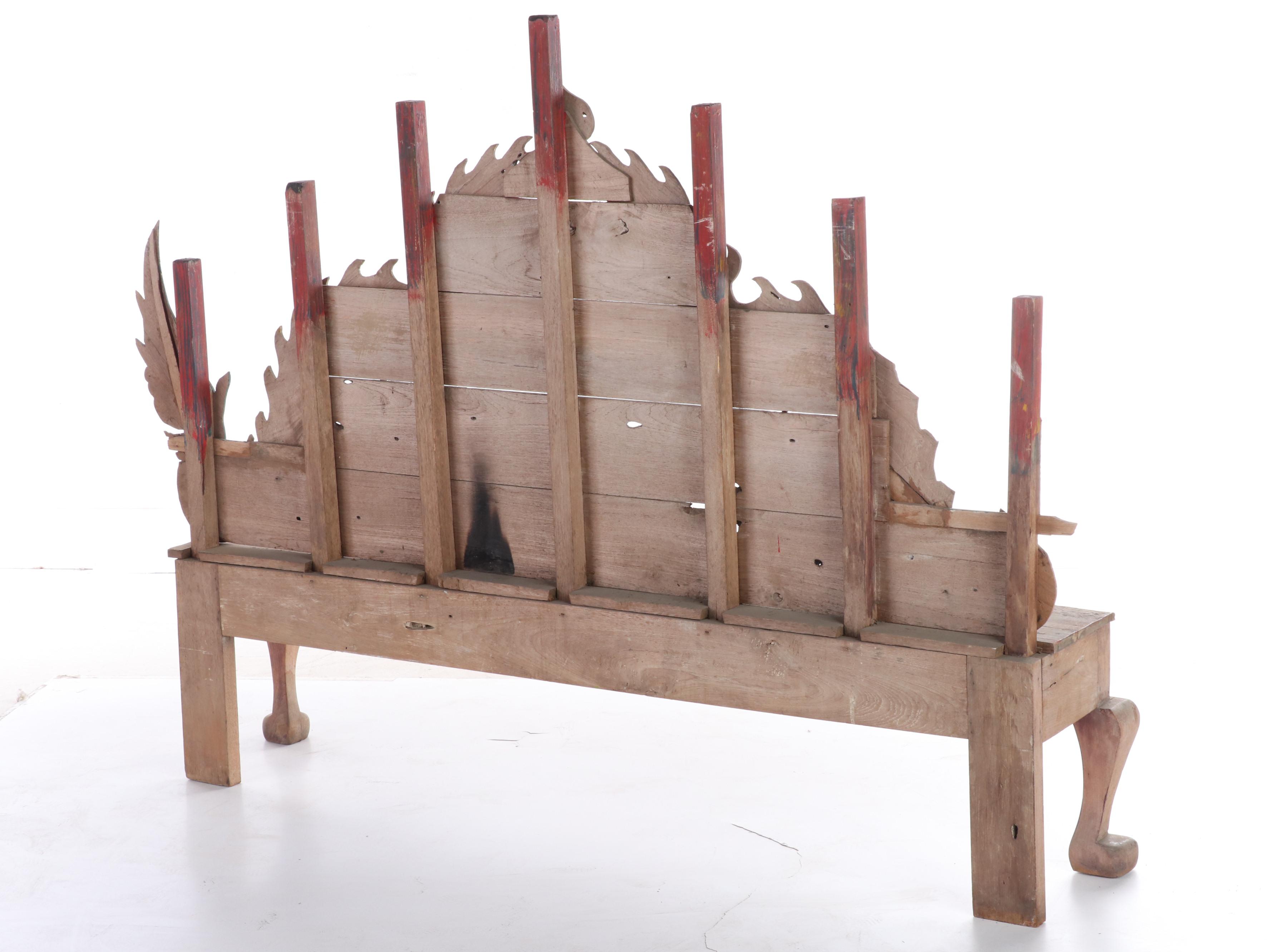 Thai Paint-Decorated Teak Bench, Mid-20th Century