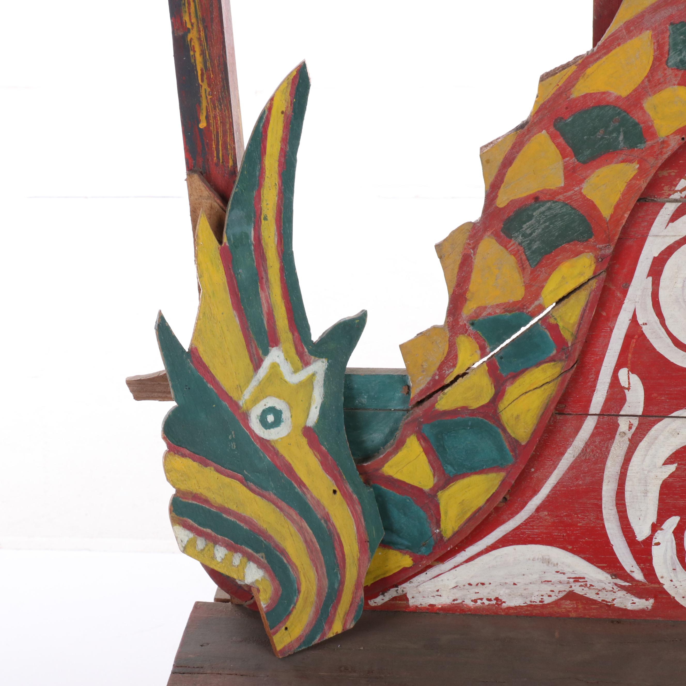 Thai Paint-Decorated Teak Bench, Mid-20th Century