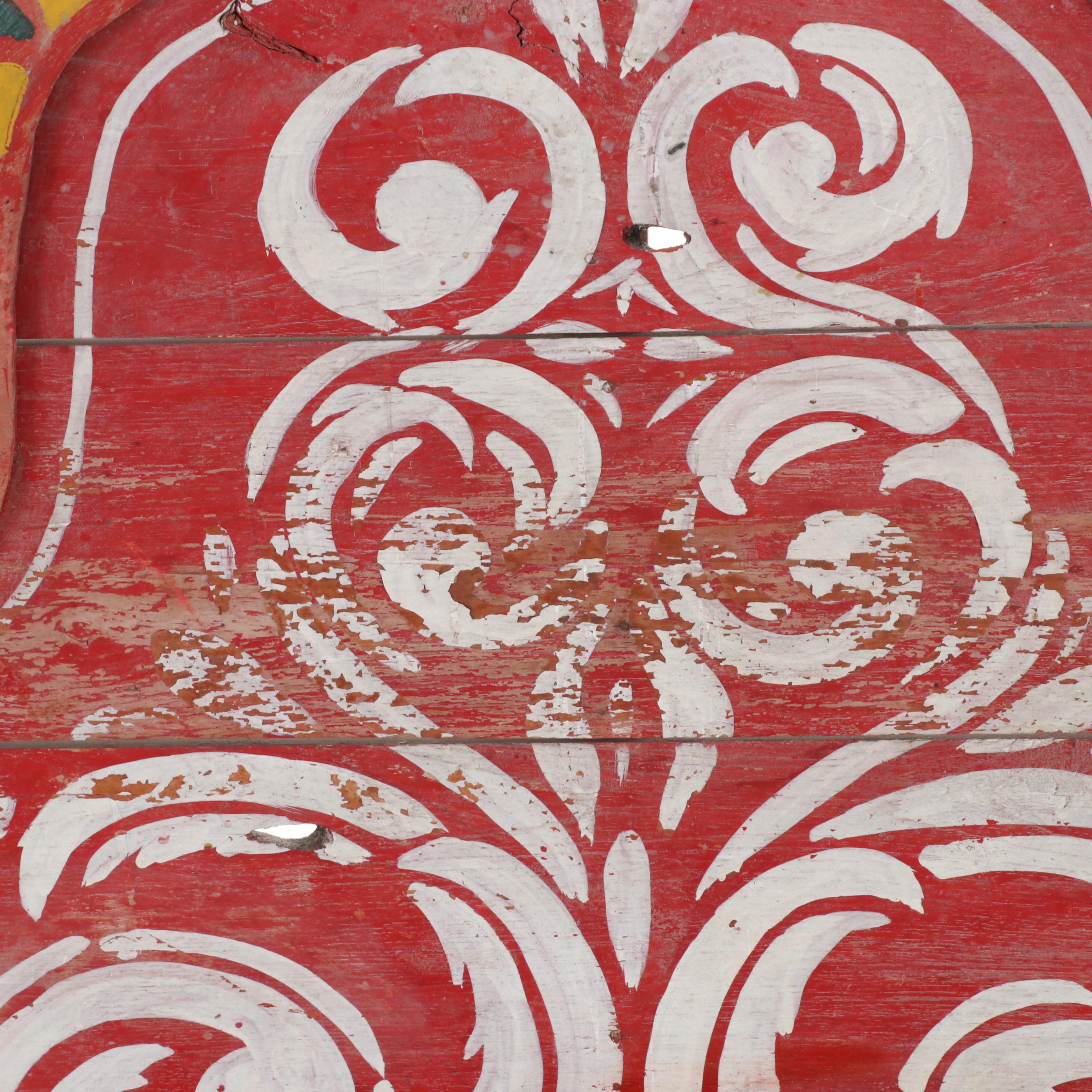 Thai Paint-Decorated Teak Bench, Mid-20th Century