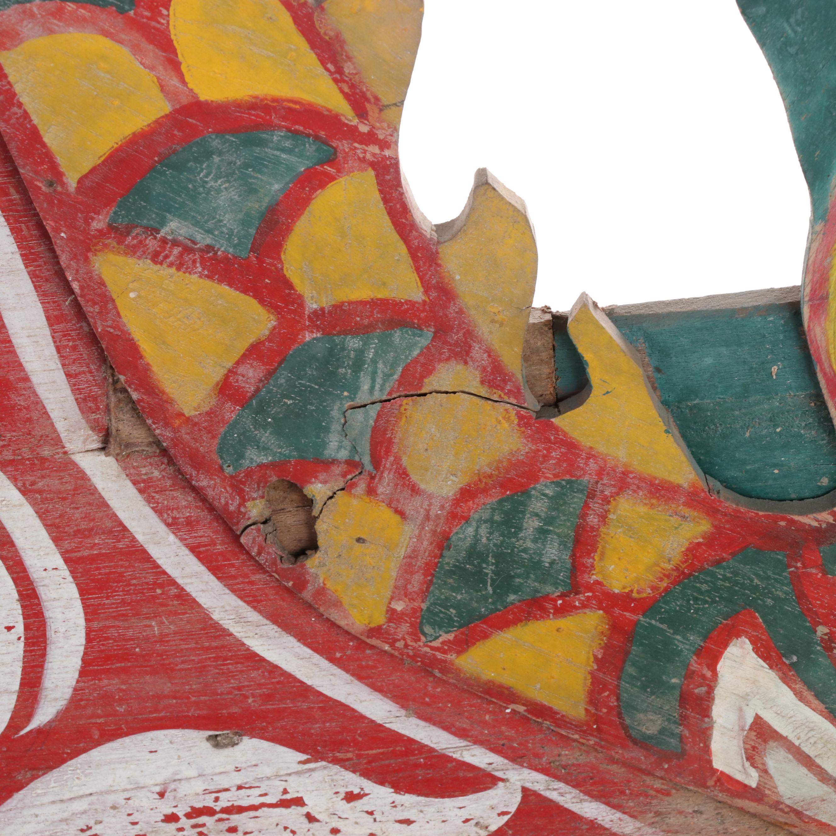 Thai Paint-Decorated Teak Bench, Mid-20th Century