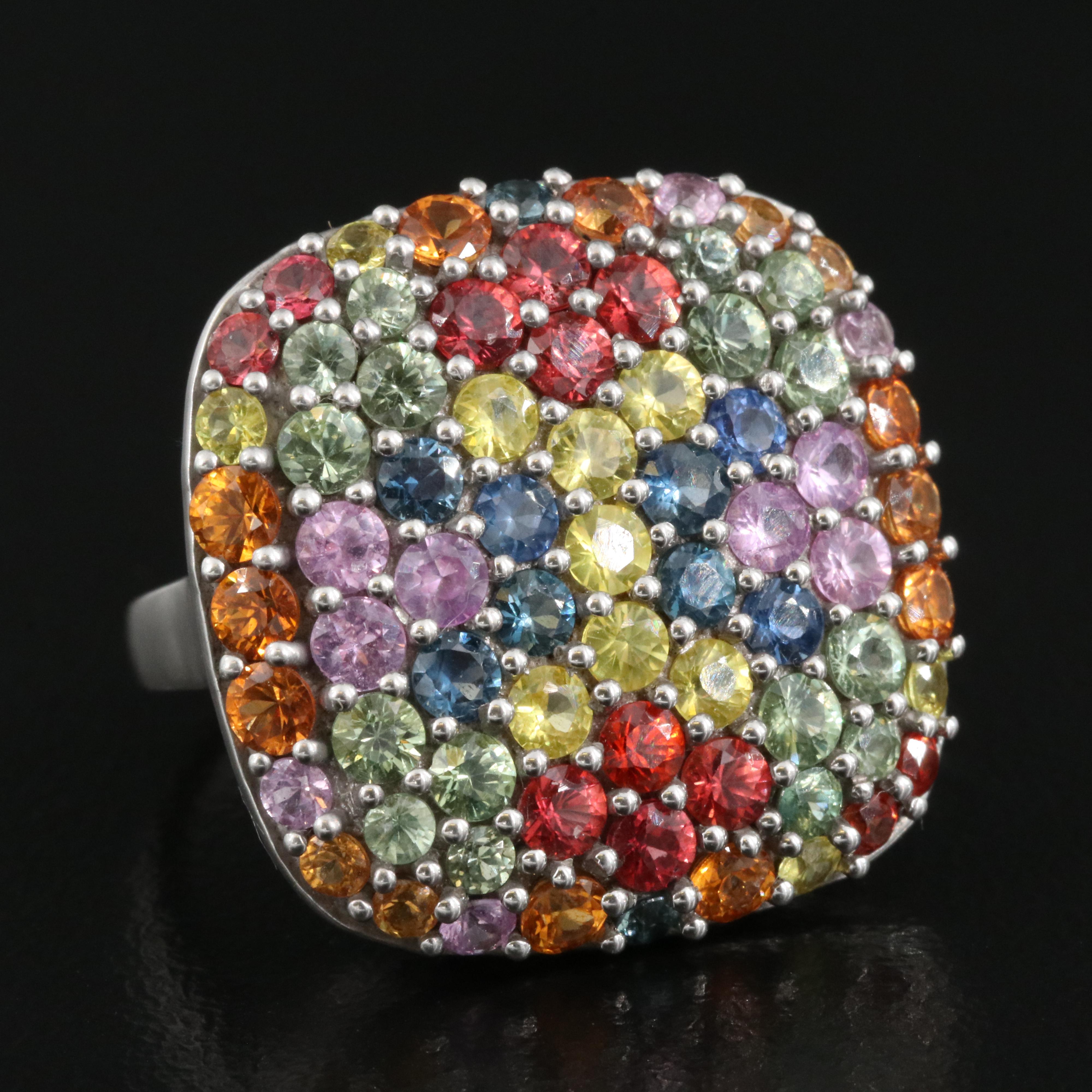 Sterling Pavé Sapphire Square Ring