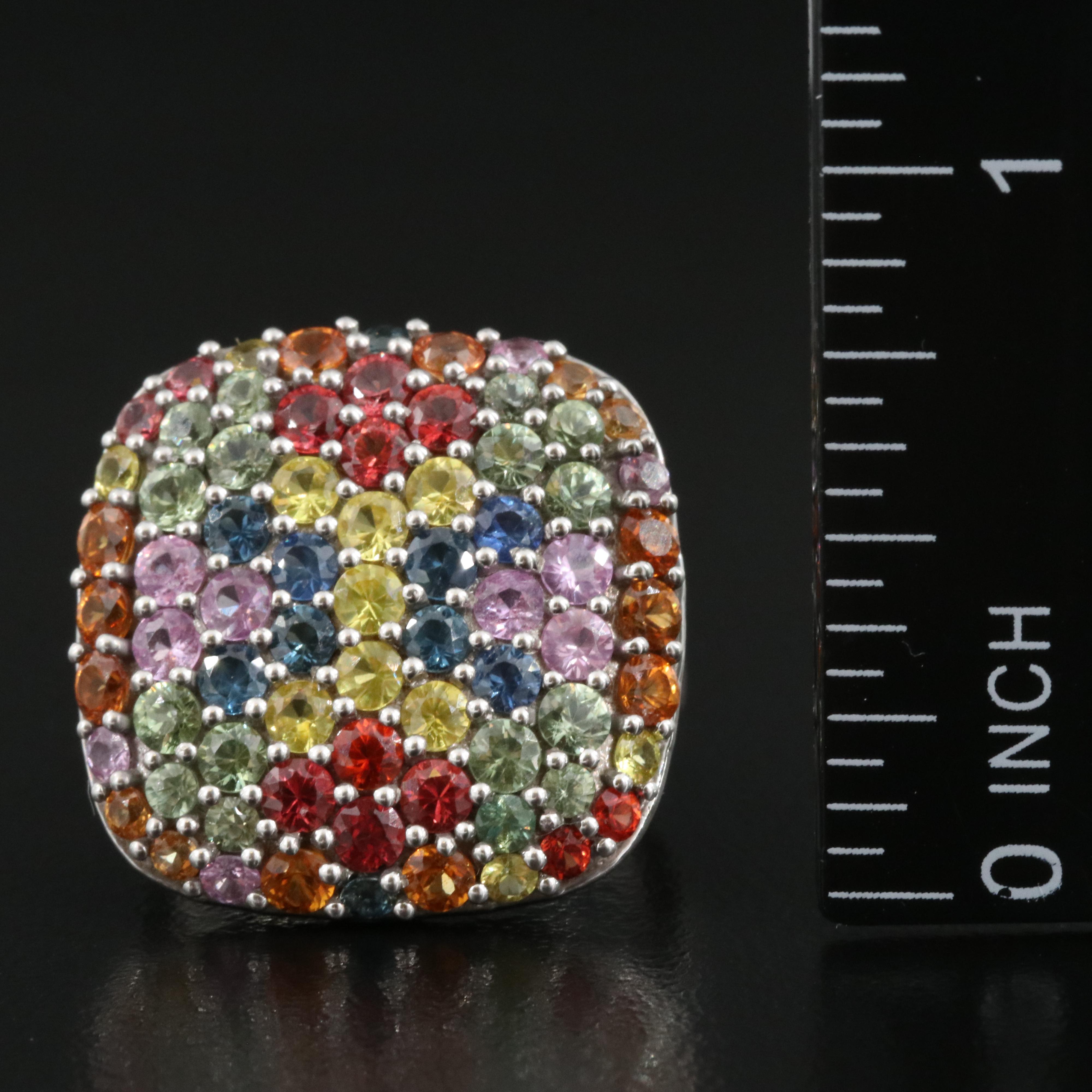 Sterling Pavé Sapphire Square Ring