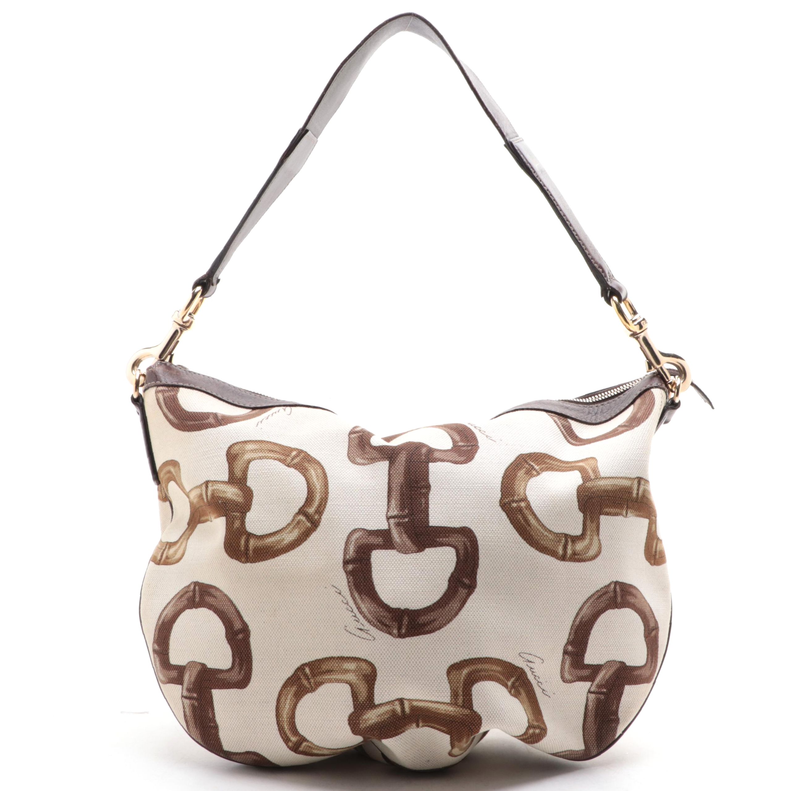 Gucci Horsebit Canvas and Leather Shoulder Bag