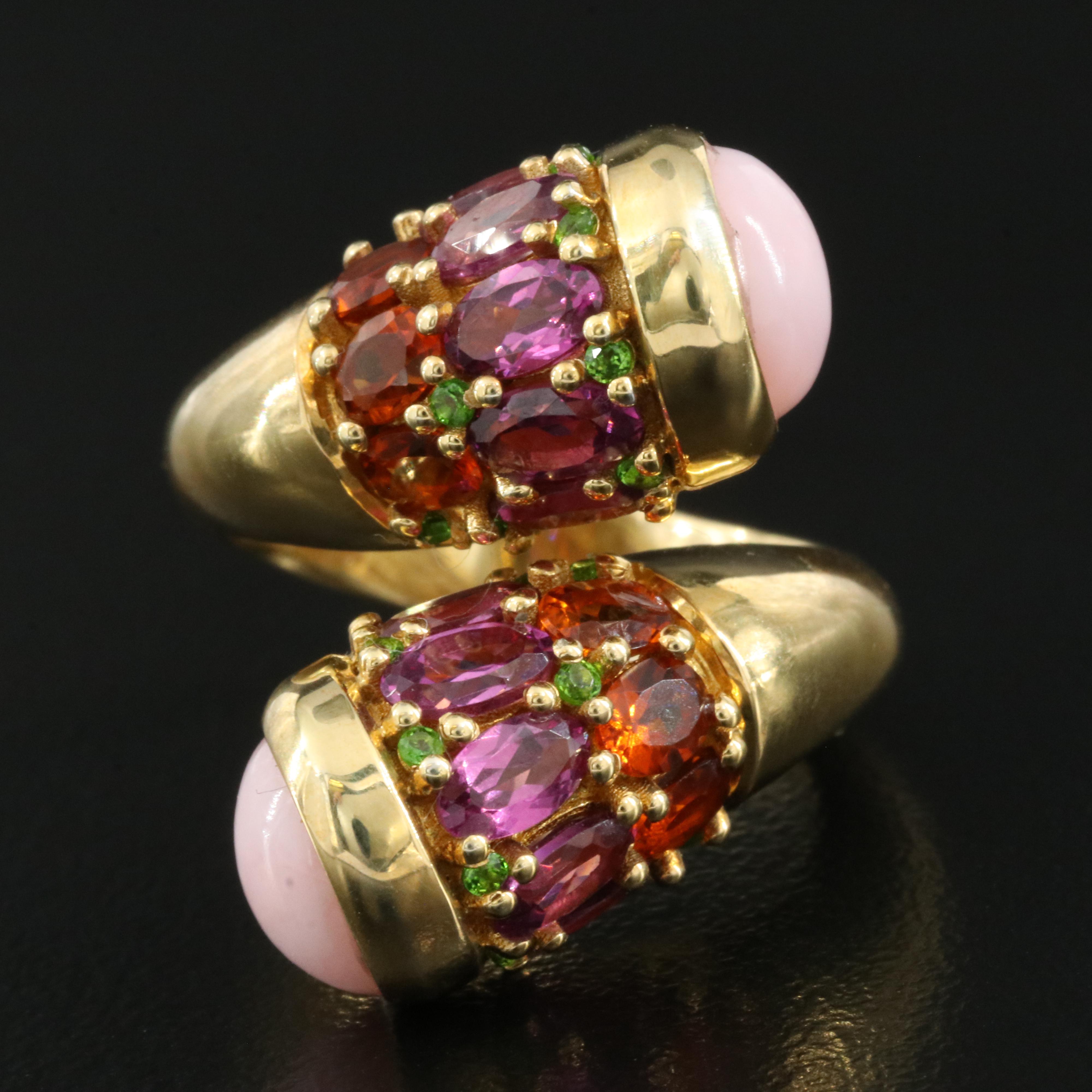 Sterling Common Opal, Citrine and Gemstone Bypass Ring