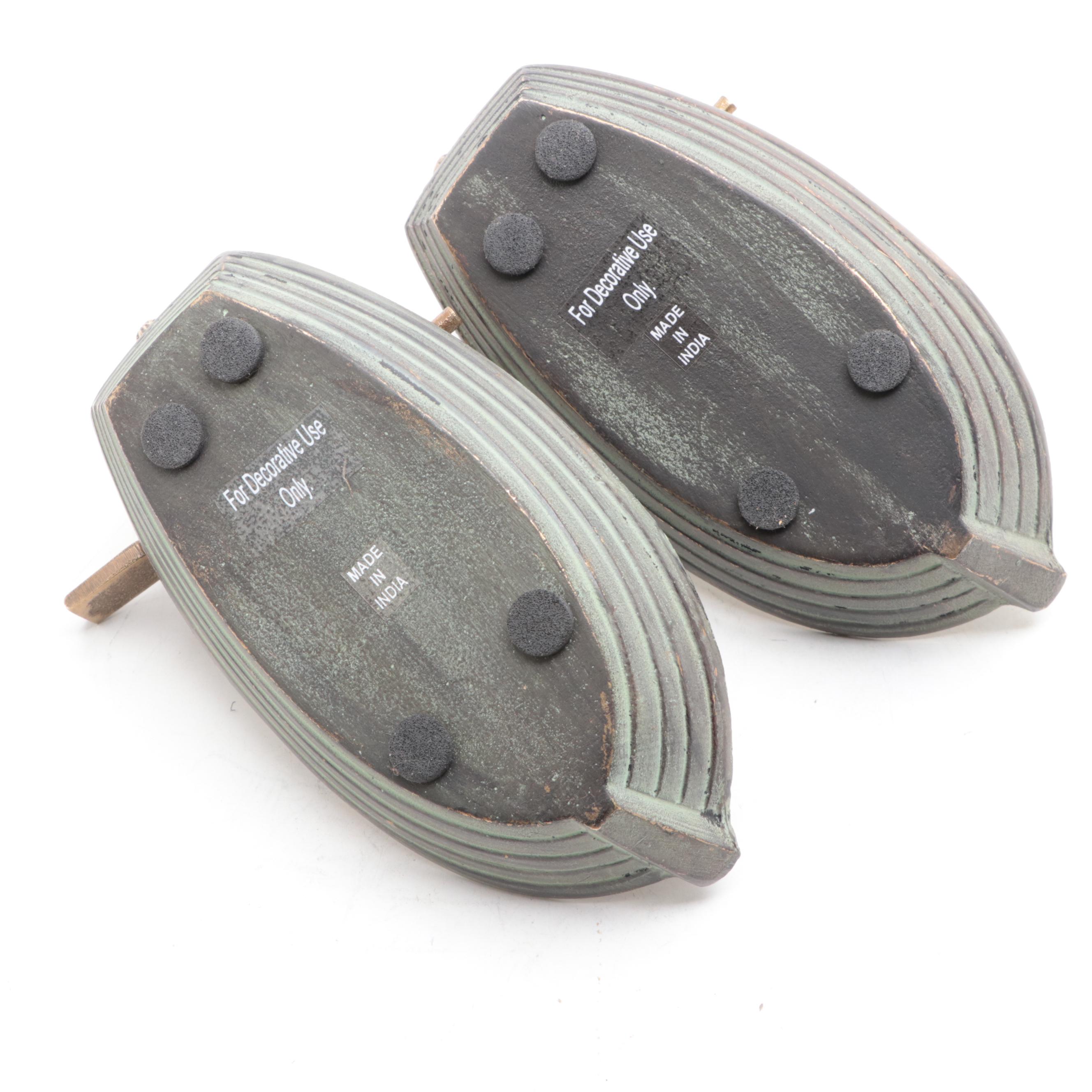 Patinated Cast Brass Rabbit in Rowboat Trinket Dishes