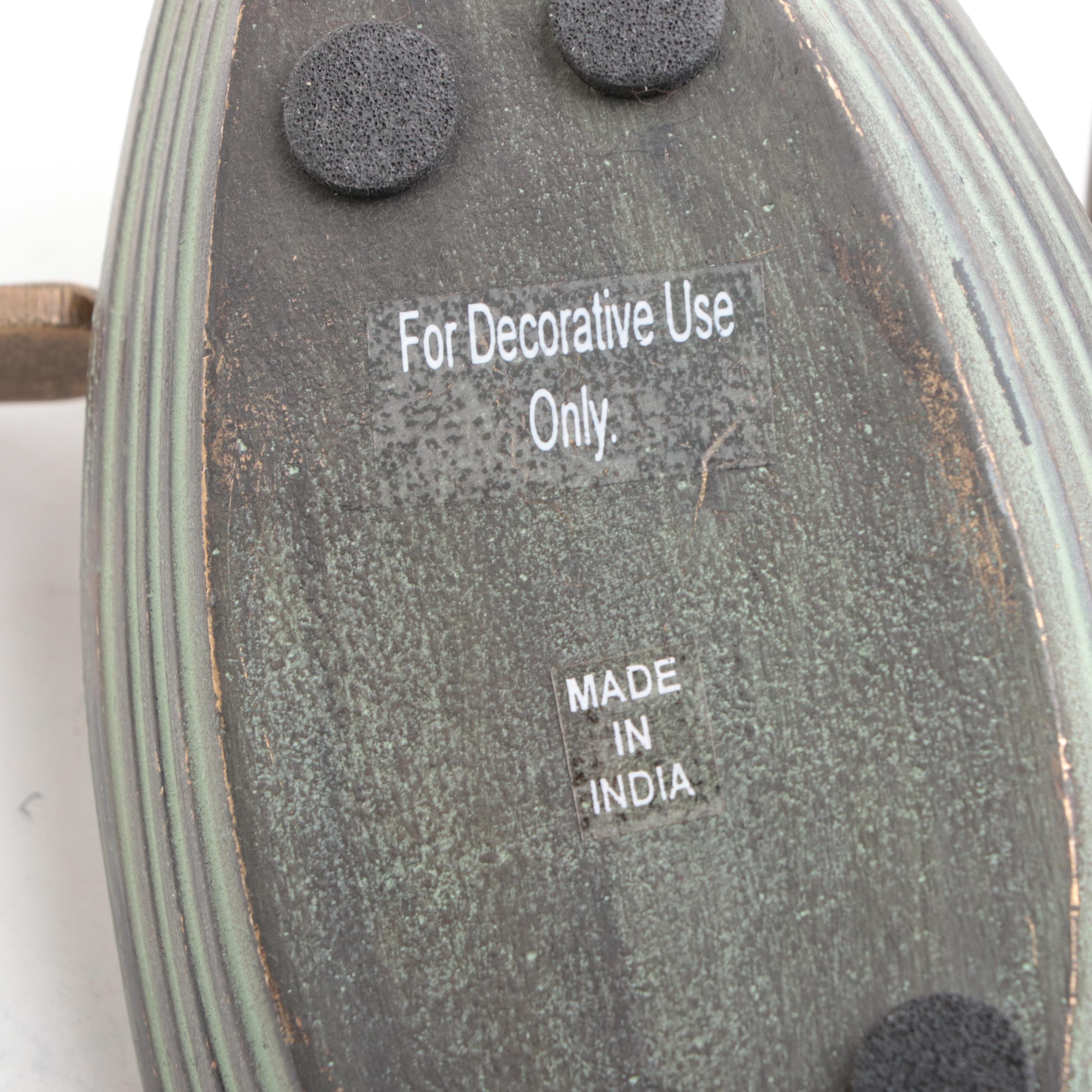 Patinated Cast Brass Rabbit in Rowboat Trinket Dishes