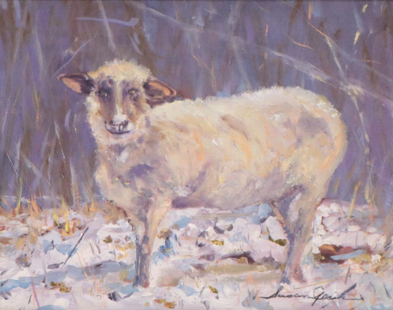 Susan Grier Oil Painting of Sheep in Snow, 21st Century