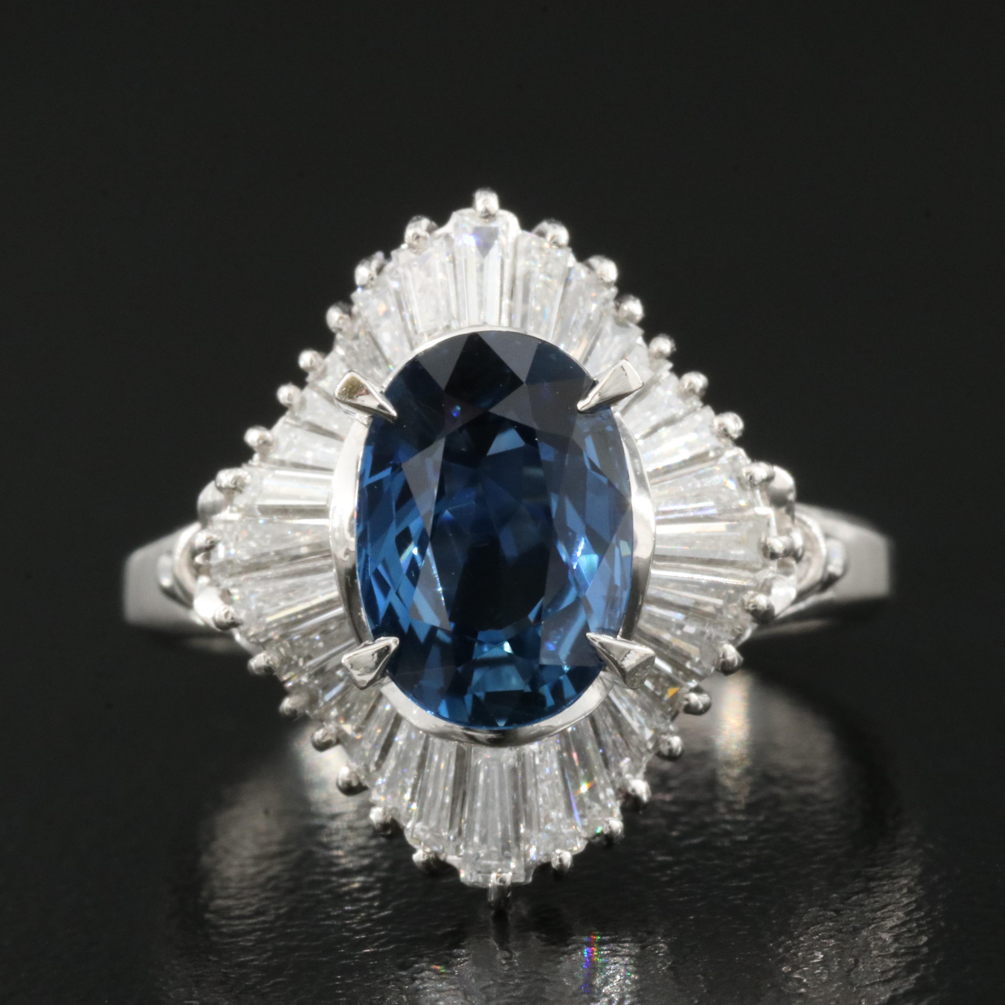 Platinum 2.06 CT Unheated Thai Sapphire and Diamond Ring with GIA Report