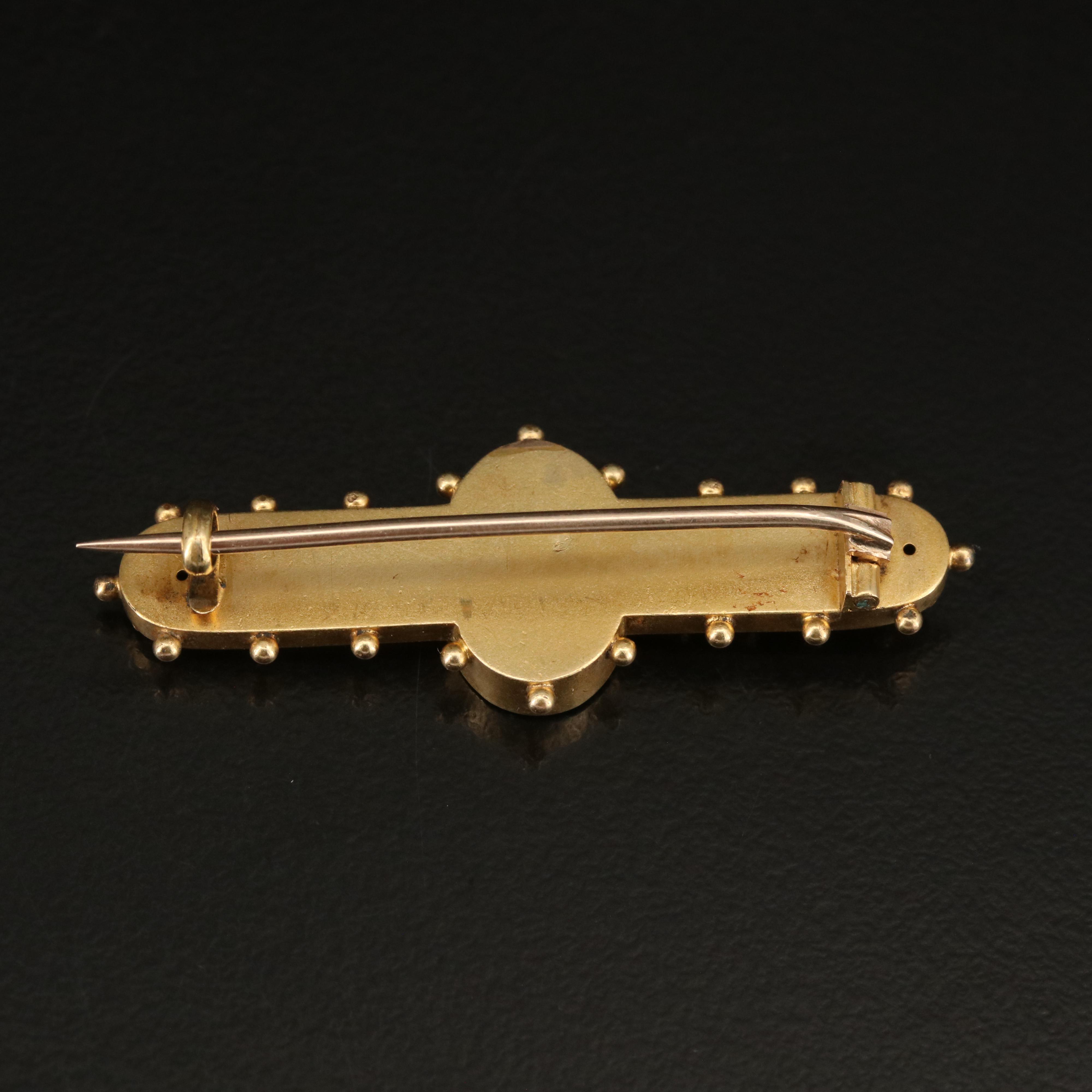 Victorian 14K Diamond Floral Bar Brooch with Granulated Accents