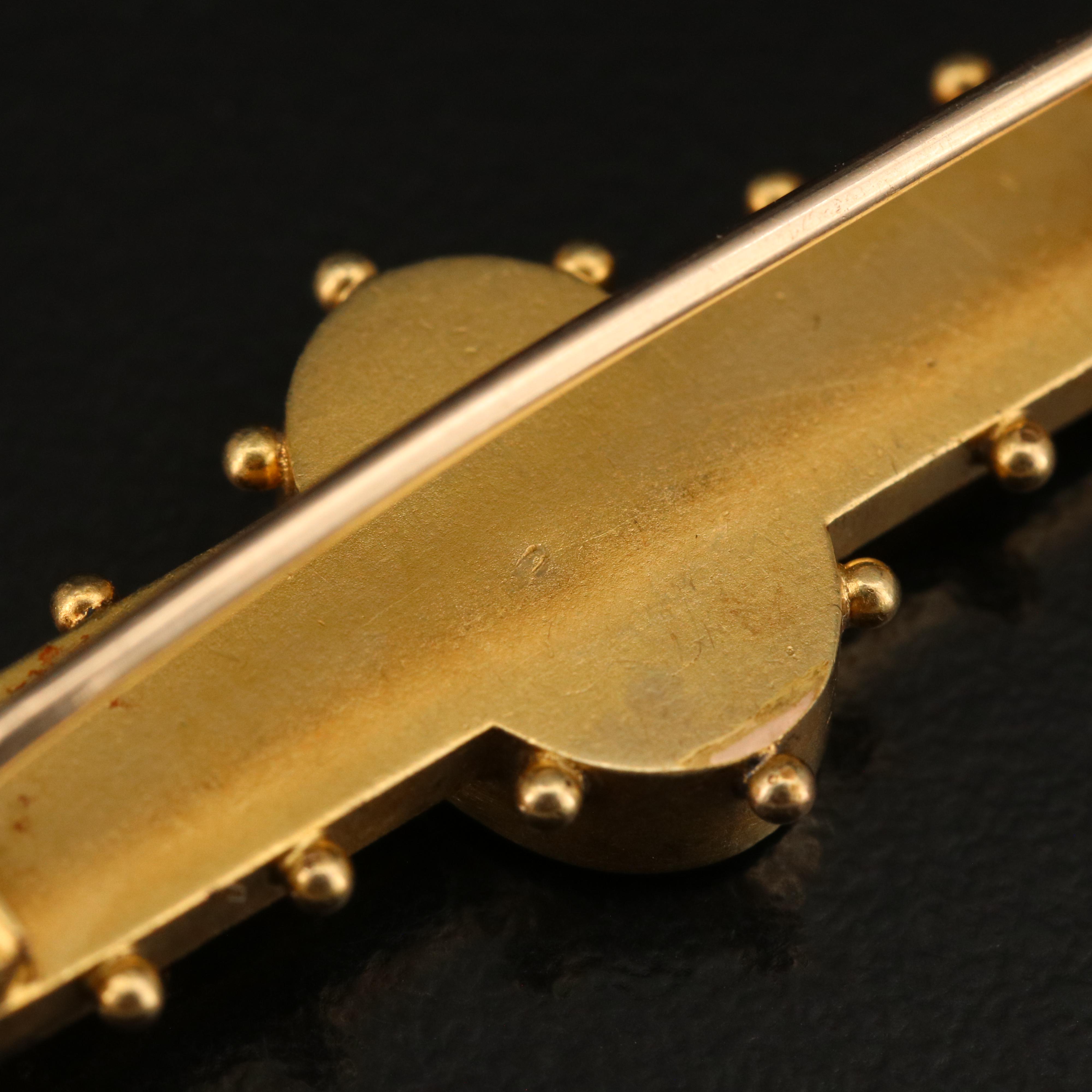 Victorian 14K Diamond Floral Bar Brooch with Granulated Accents