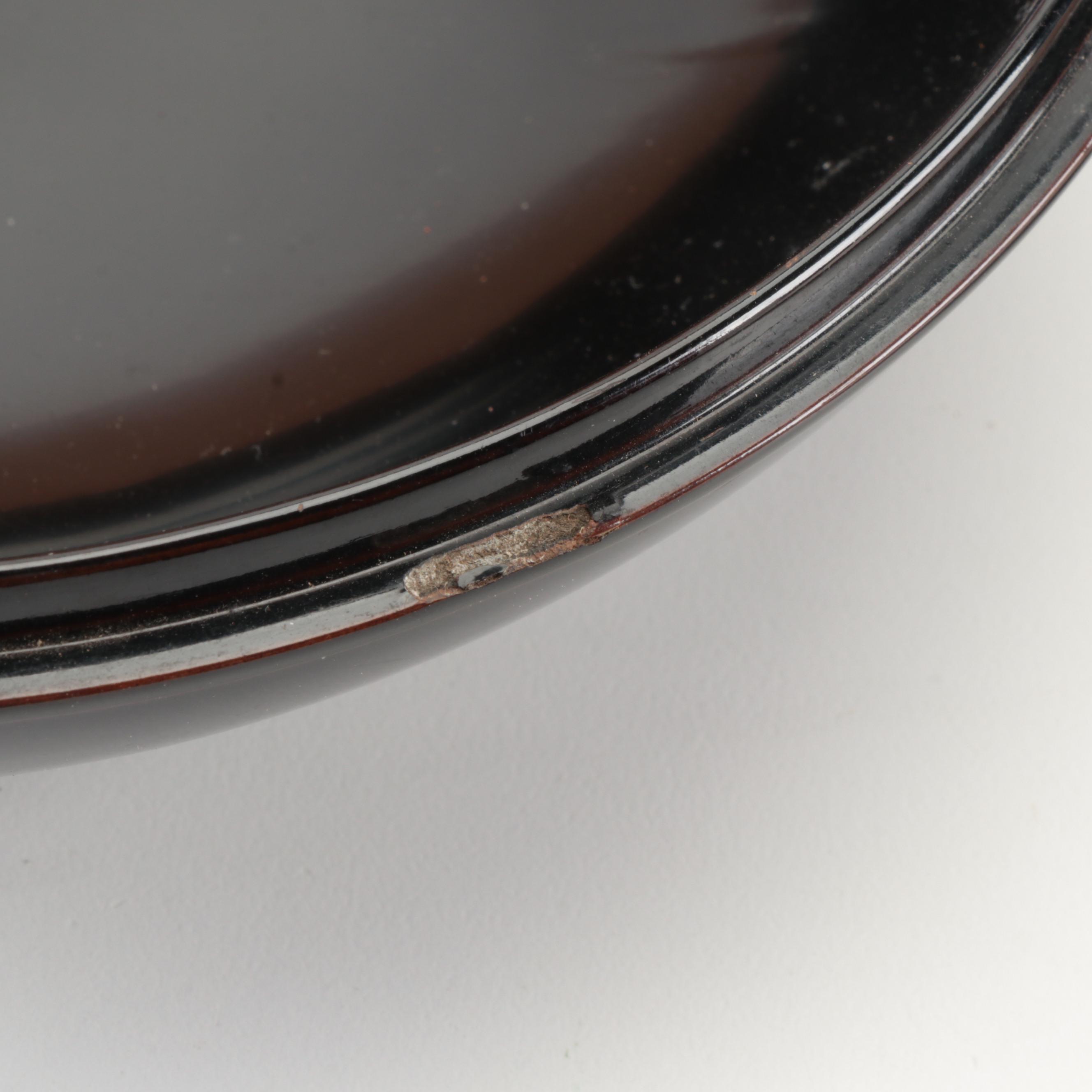 Japanese Lacquerware Round Box with Silk Wrap and Wood Gift Box, Late Meiji