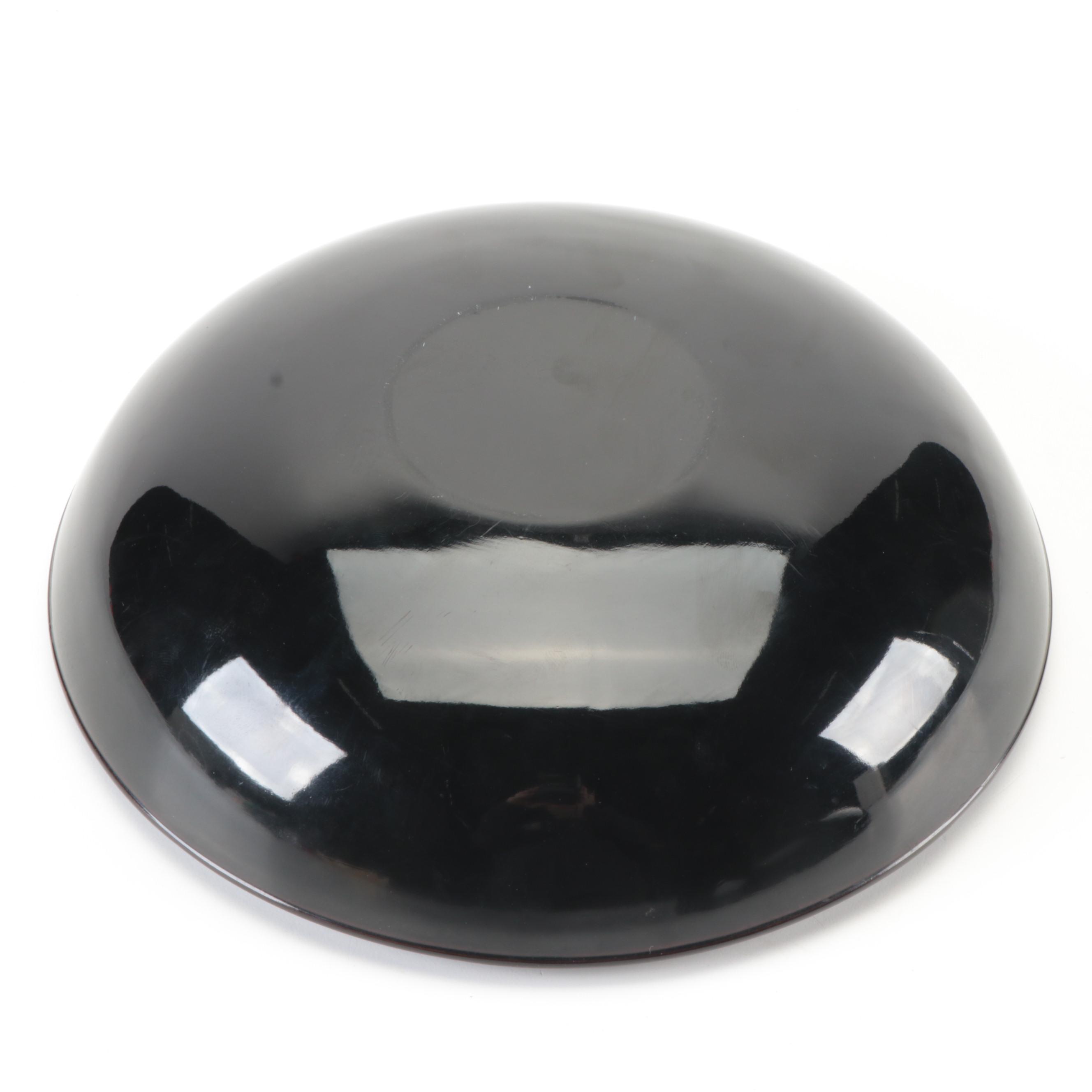 Japanese Lacquerware Round Box with Silk Wrap and Wood Gift Box, Late Meiji