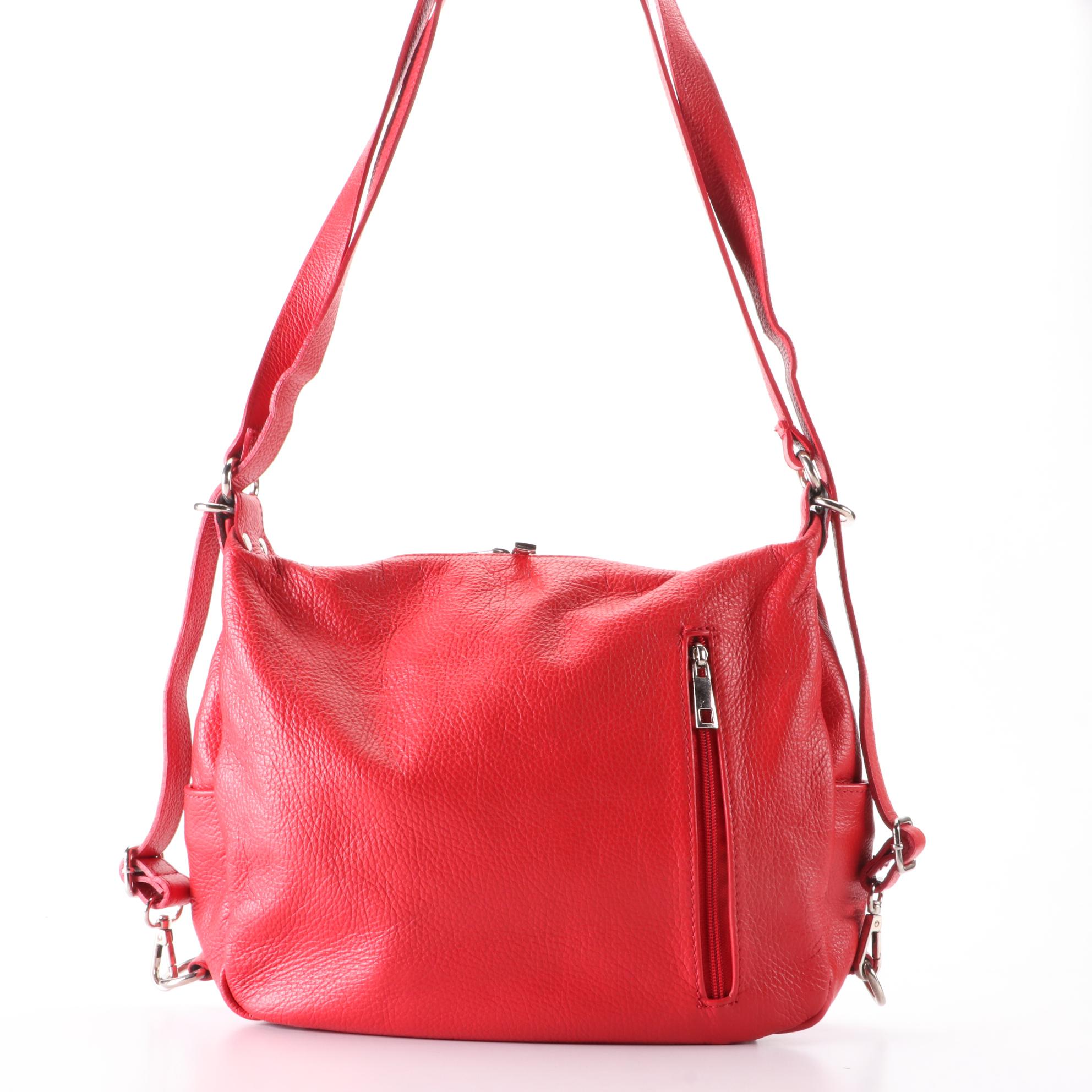 Italian Pebble Grain Leather Shoulder Bag with Adjustable Strap