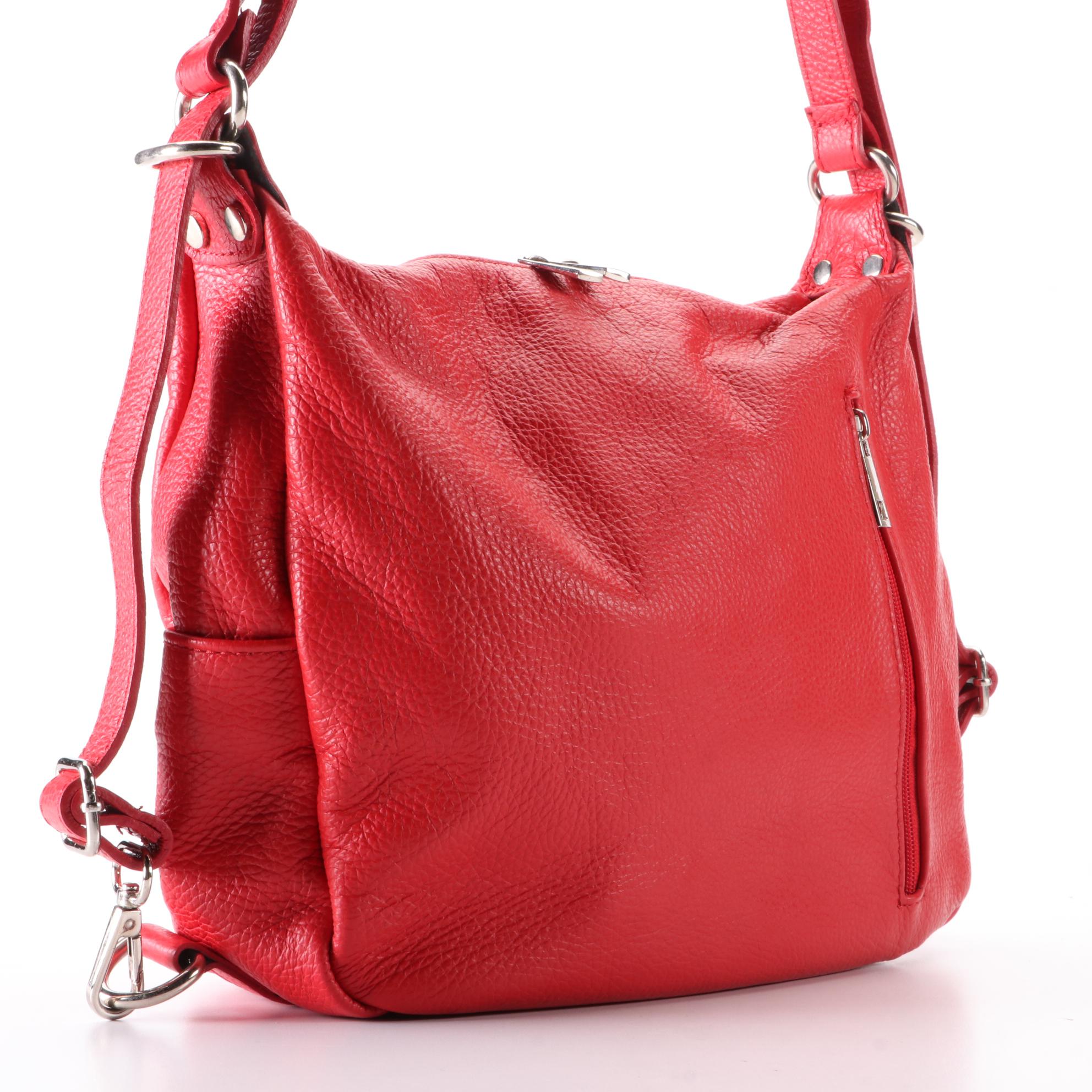Italian Pebble Grain Leather Shoulder Bag with Adjustable Strap