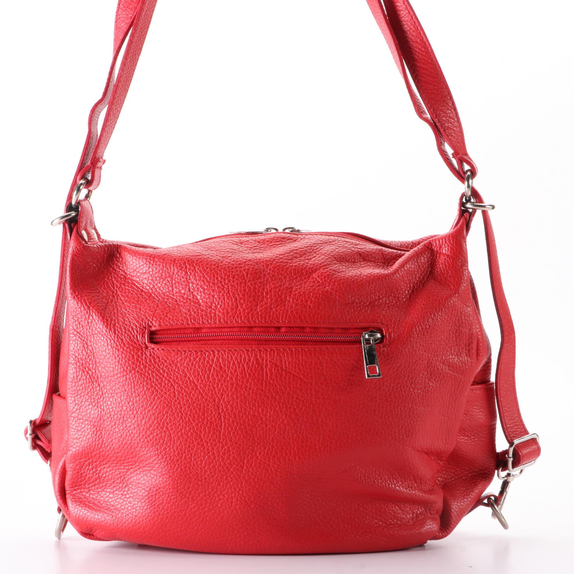 Italian Pebble Grain Leather Shoulder Bag with Adjustable Strap