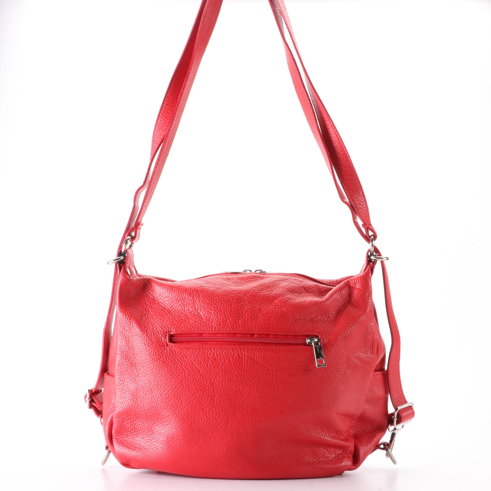 Italian Pebble Grain Leather Shoulder Bag with Adjustable Strap