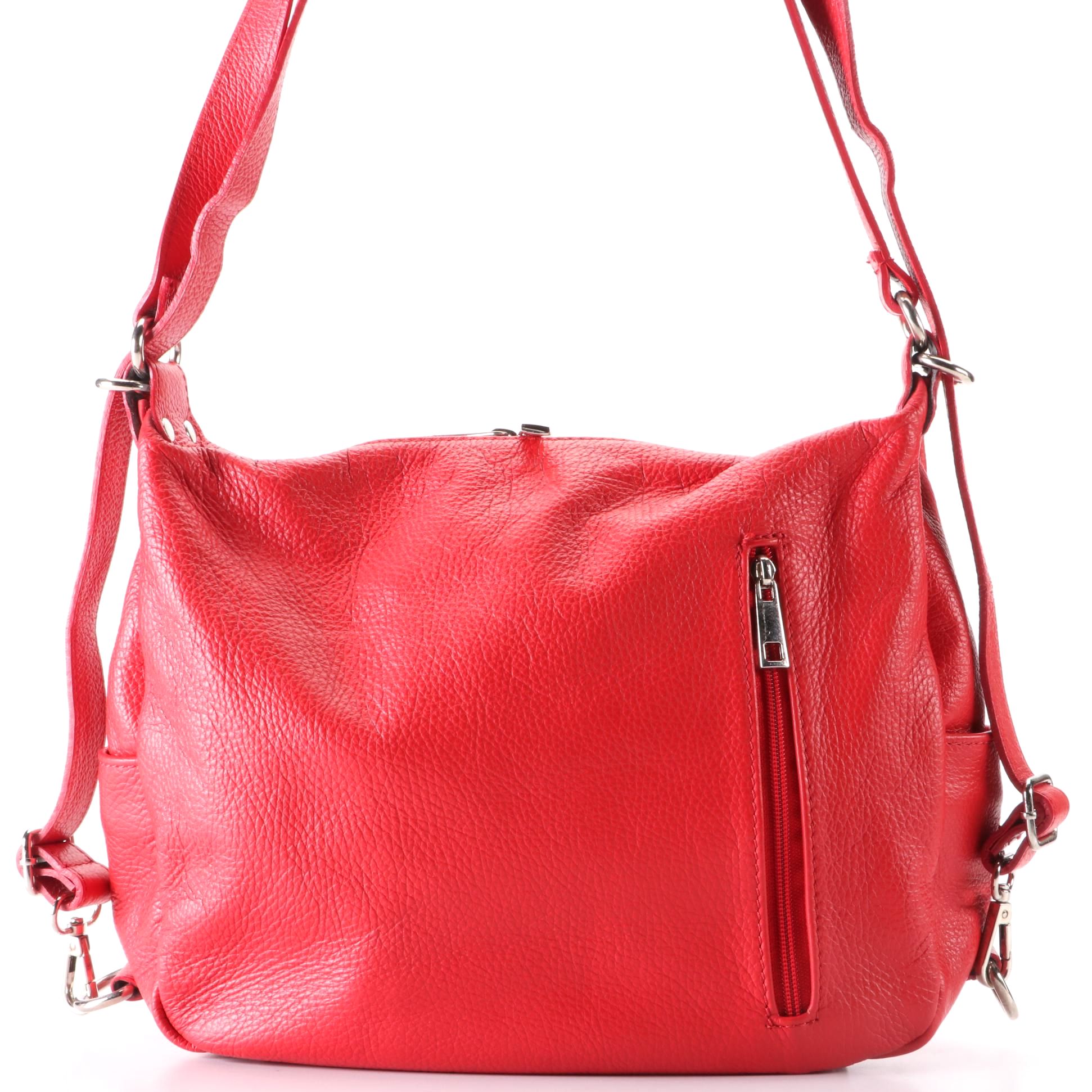 Italian Pebble Grain Leather Shoulder Bag with Adjustable Strap
