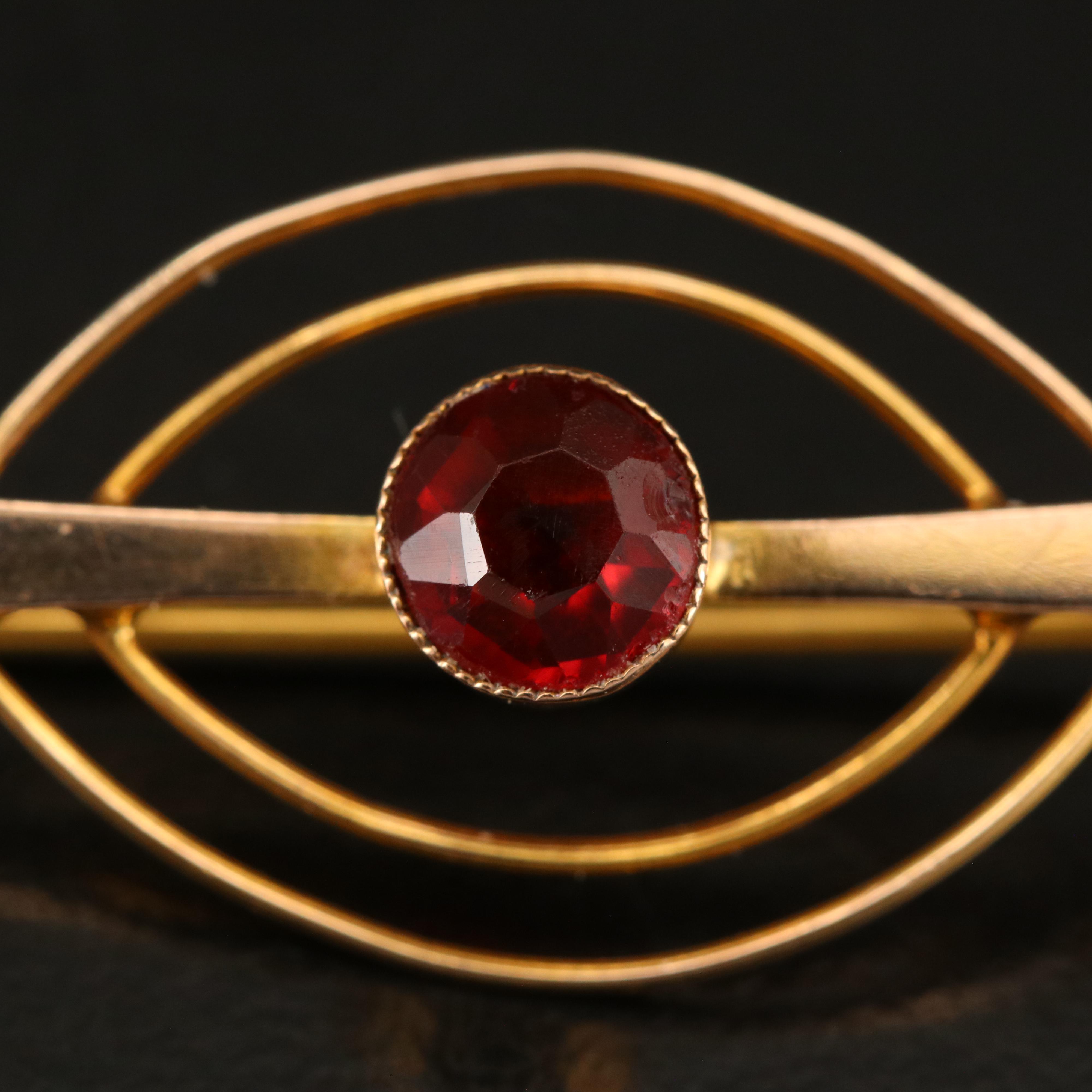 Early 1900s 10K and 9K Glass Bar Brooches with Knife Edge Accents