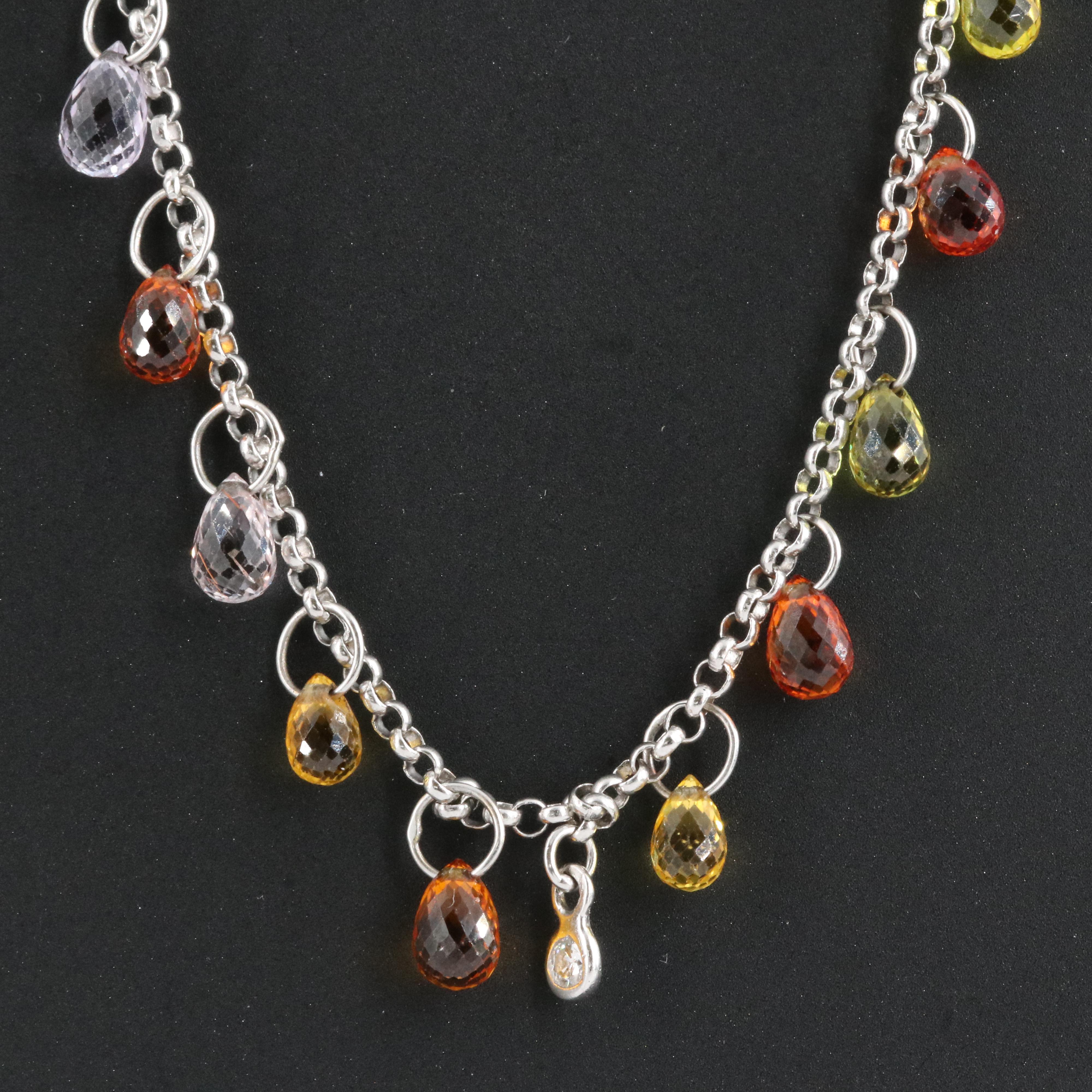 18K Diamond and Muli-Color Sapphire Fringe Necklace