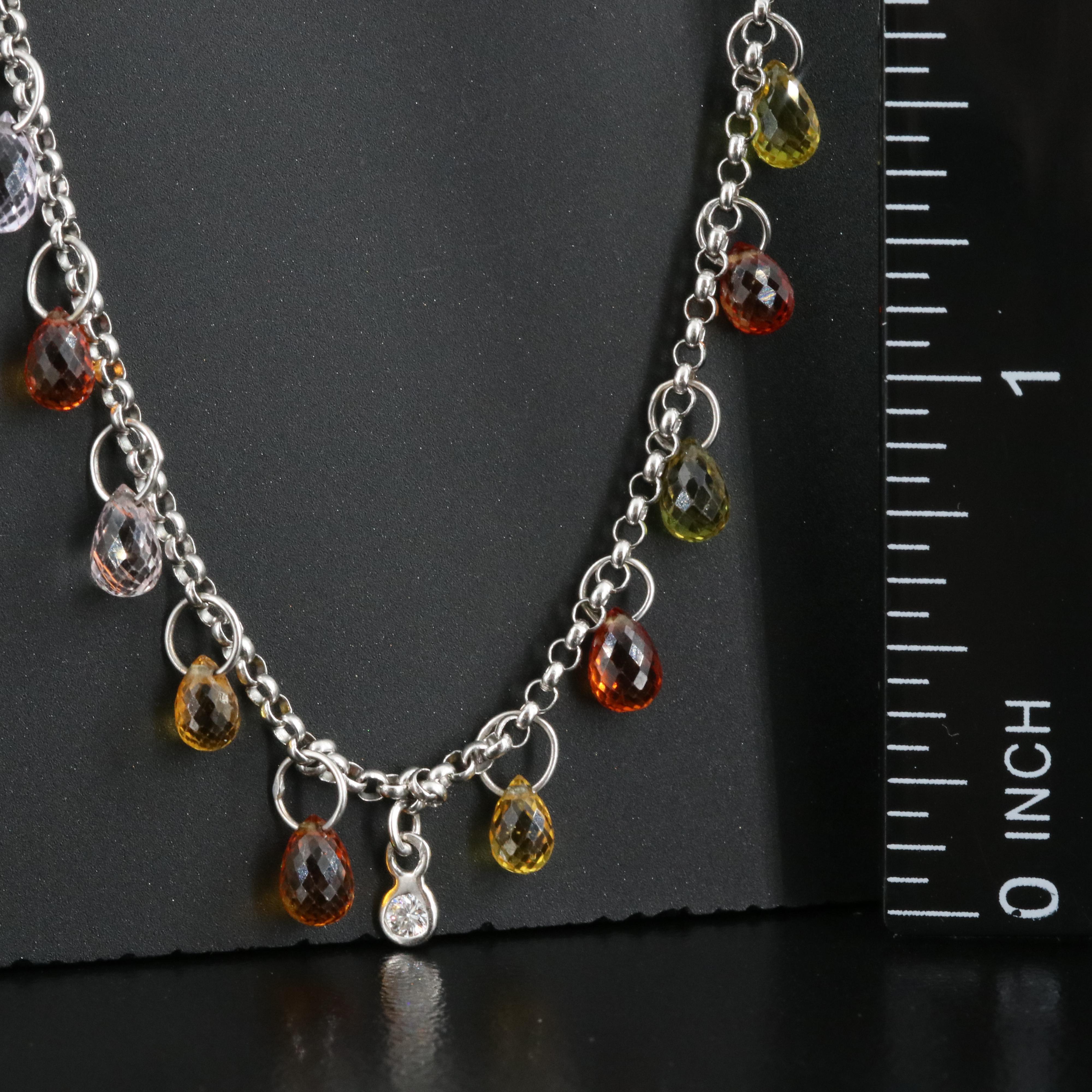 18K Diamond and Muli-Color Sapphire Fringe Necklace