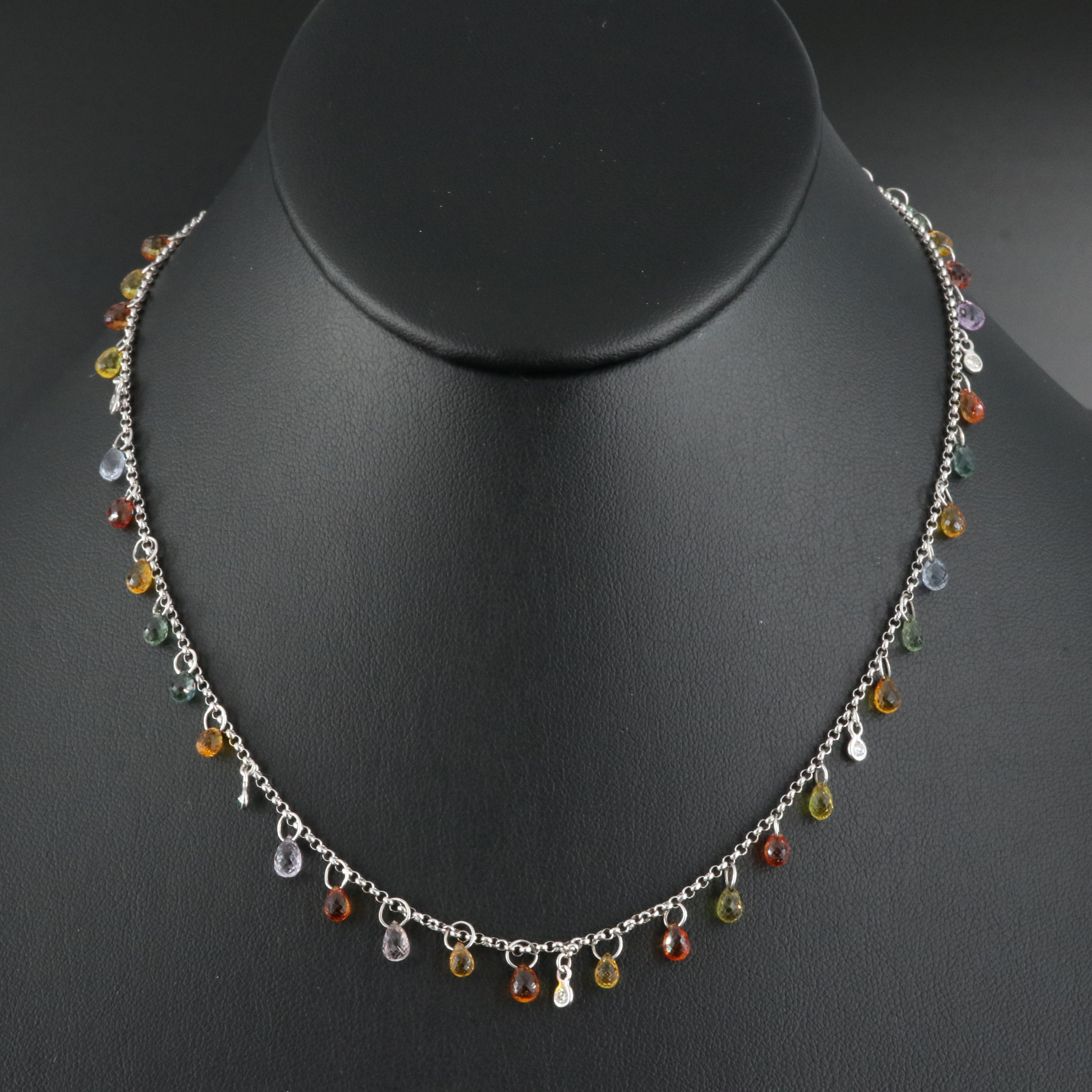 18K Diamond and Muli-Color Sapphire Fringe Necklace