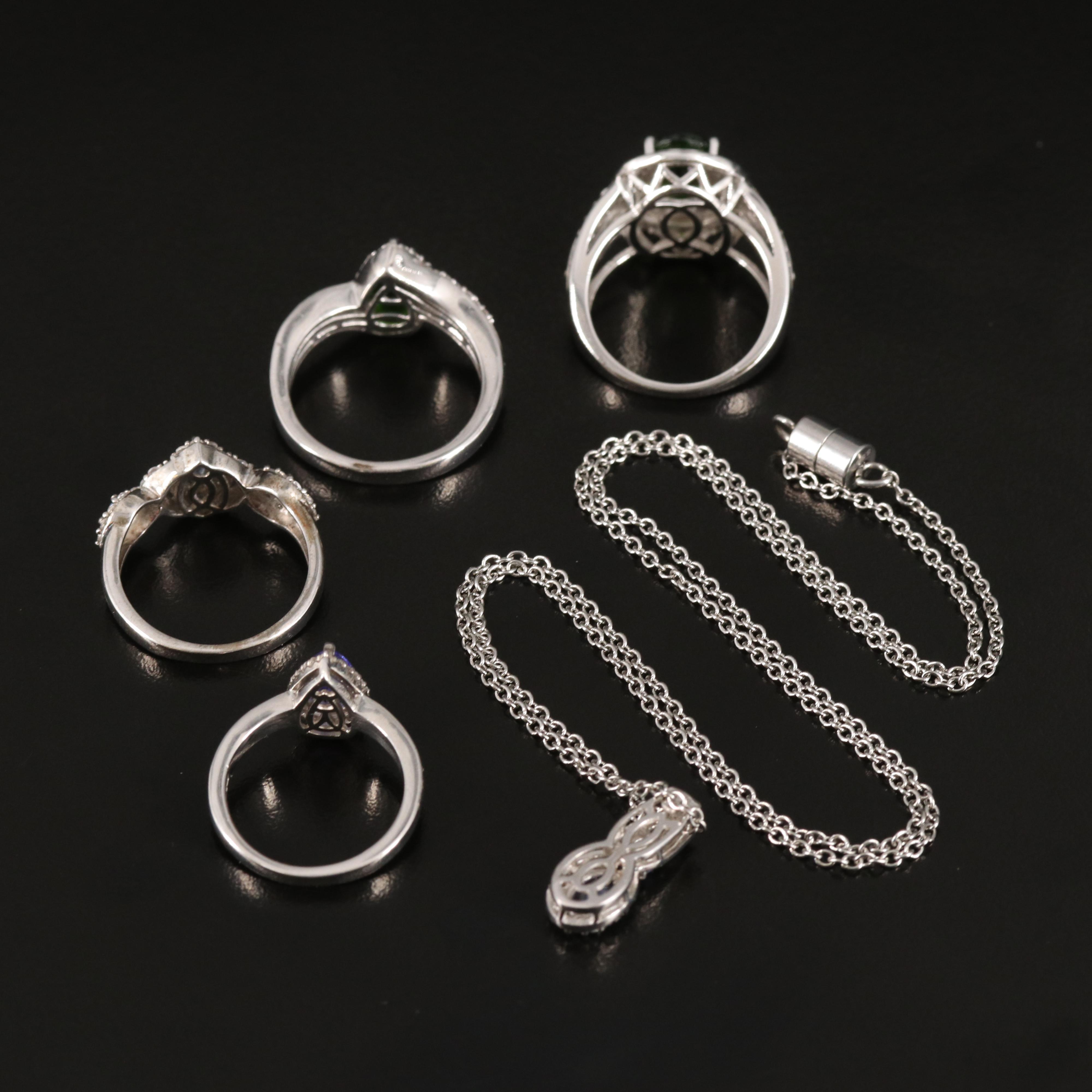 Quartet of Rings and Pendant with Tanzanite, Diopside and Zircon in Sterling