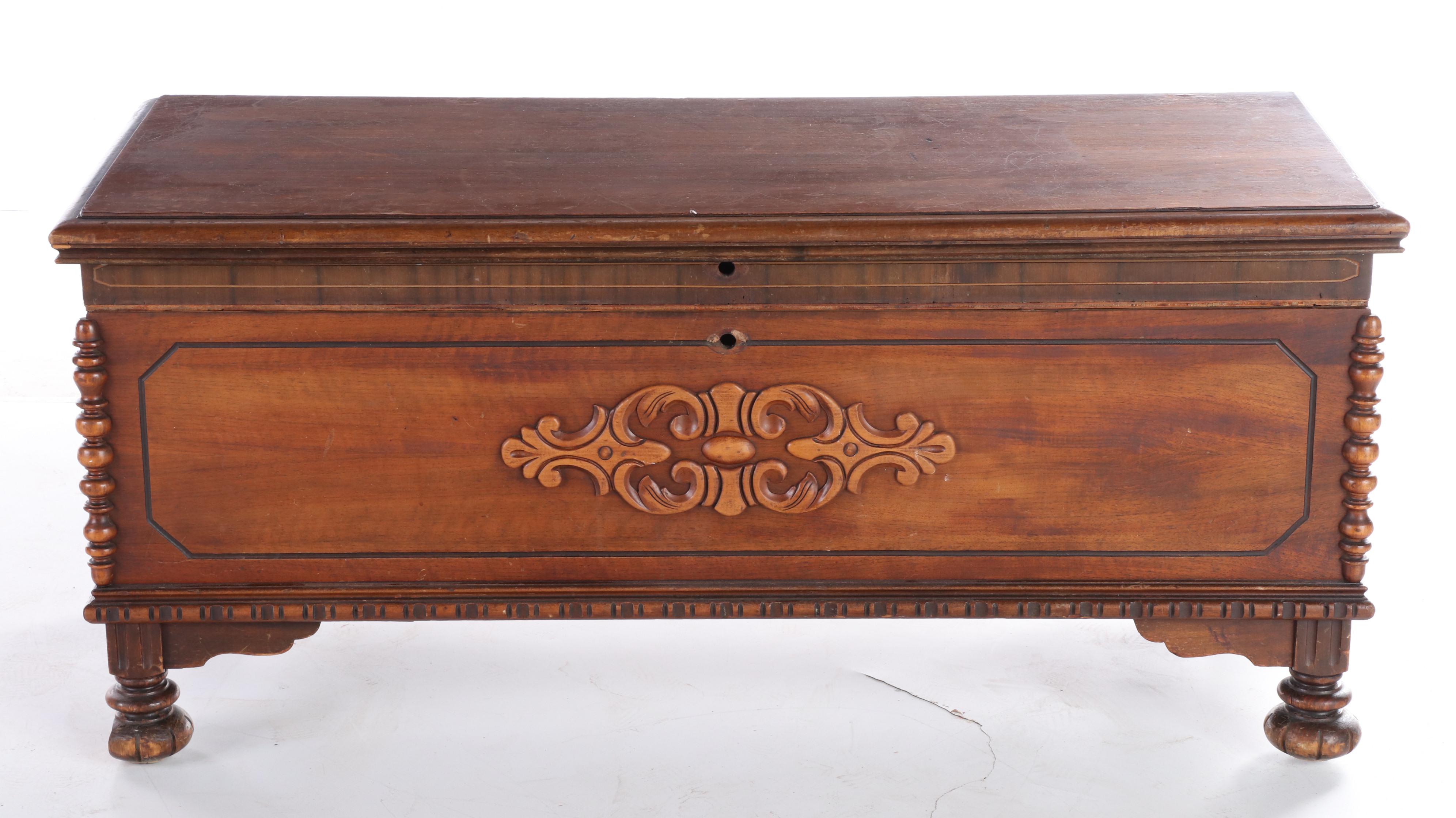 Lane Jacobean Revival Walnut and Cedar Blanket Chest, circa 1930