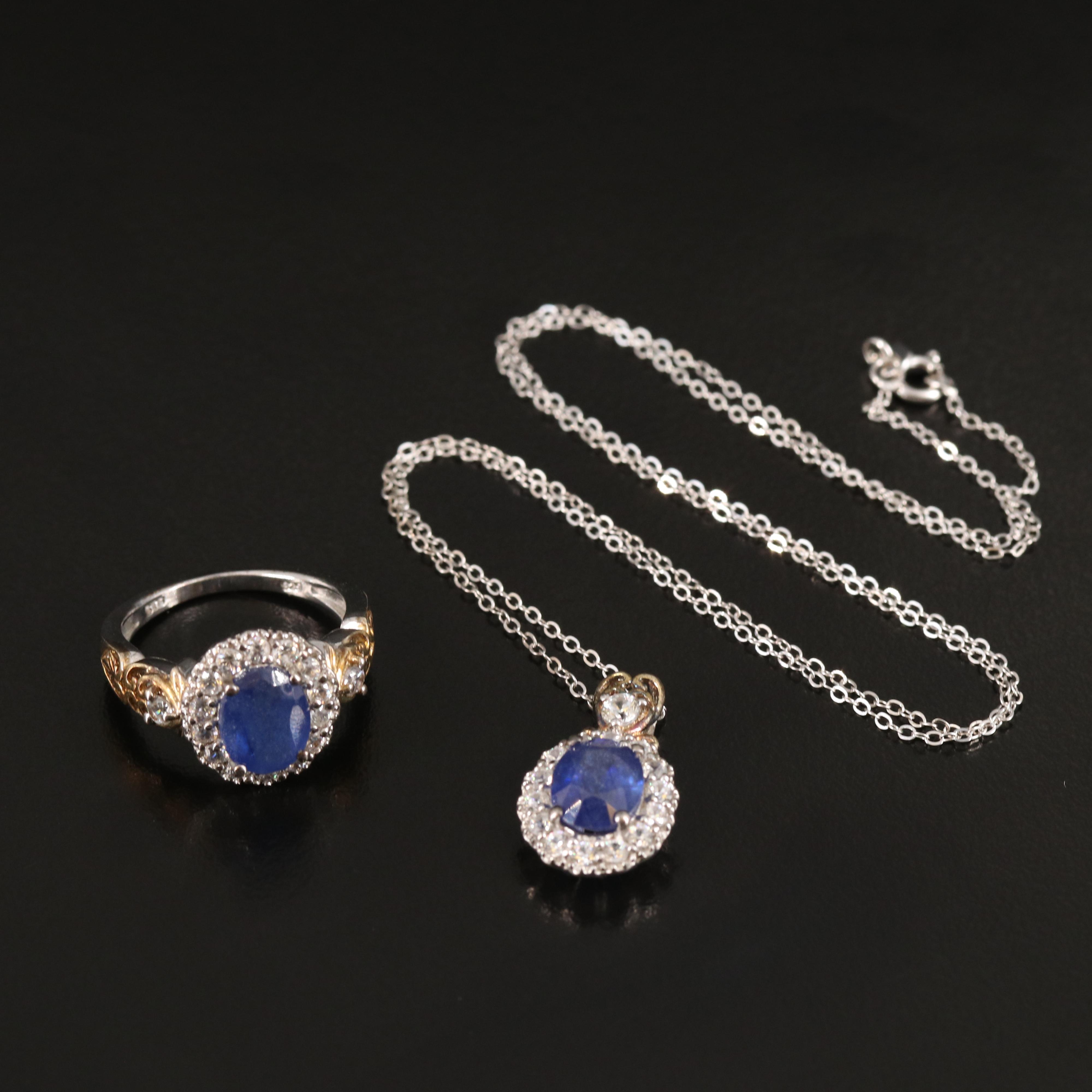 Filled Corundum and Zircon Ring and Pendant Necklace in Sterling