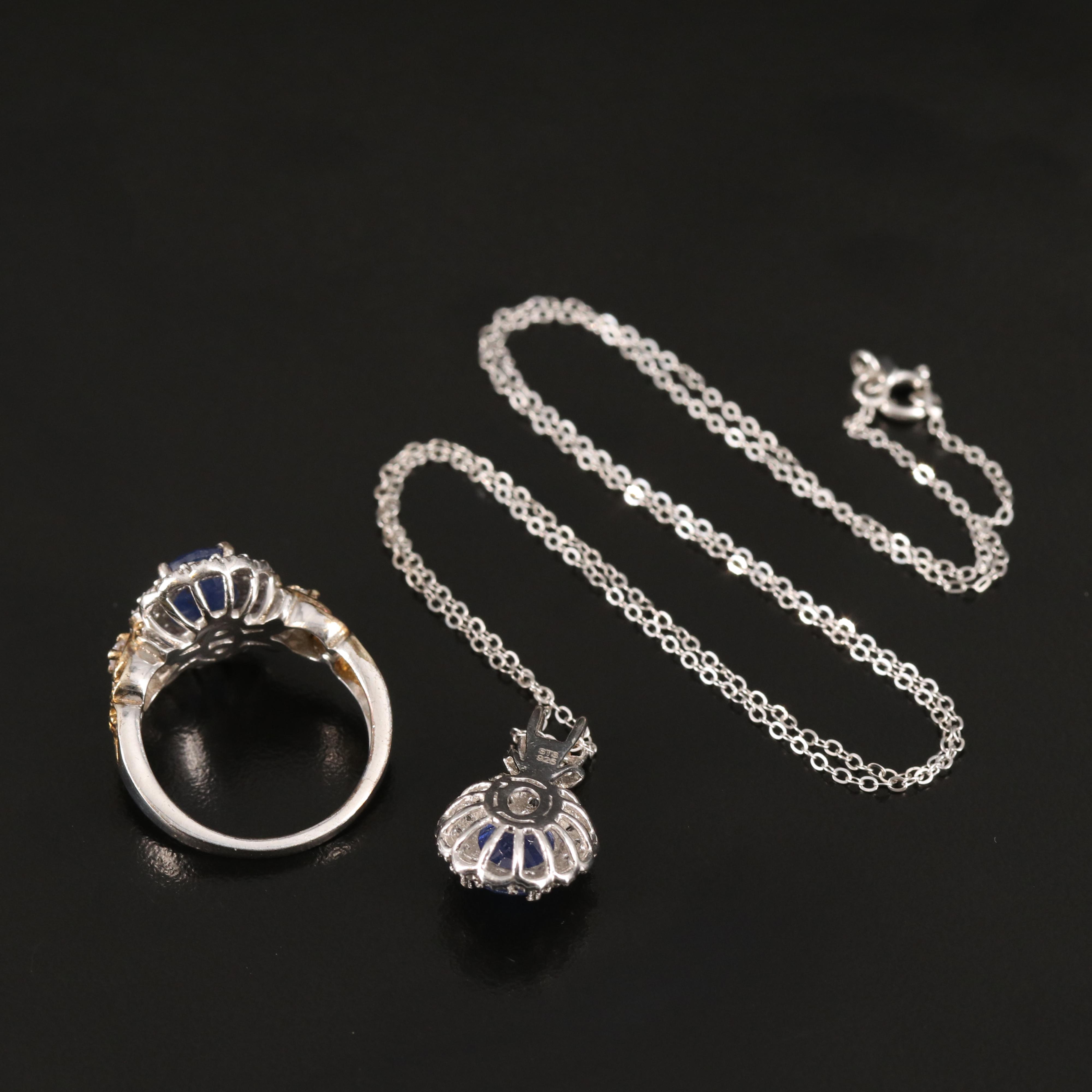 Filled Corundum and Zircon Ring and Pendant Necklace in Sterling